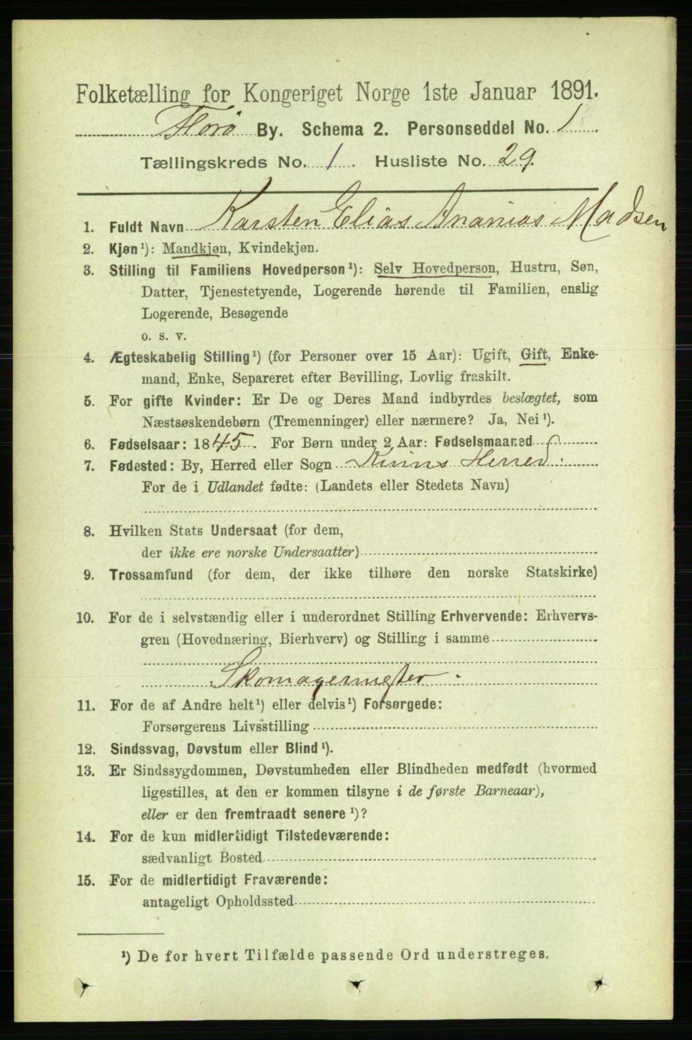 RA, 1891 census for 1401 Florø, 1891, p. 424