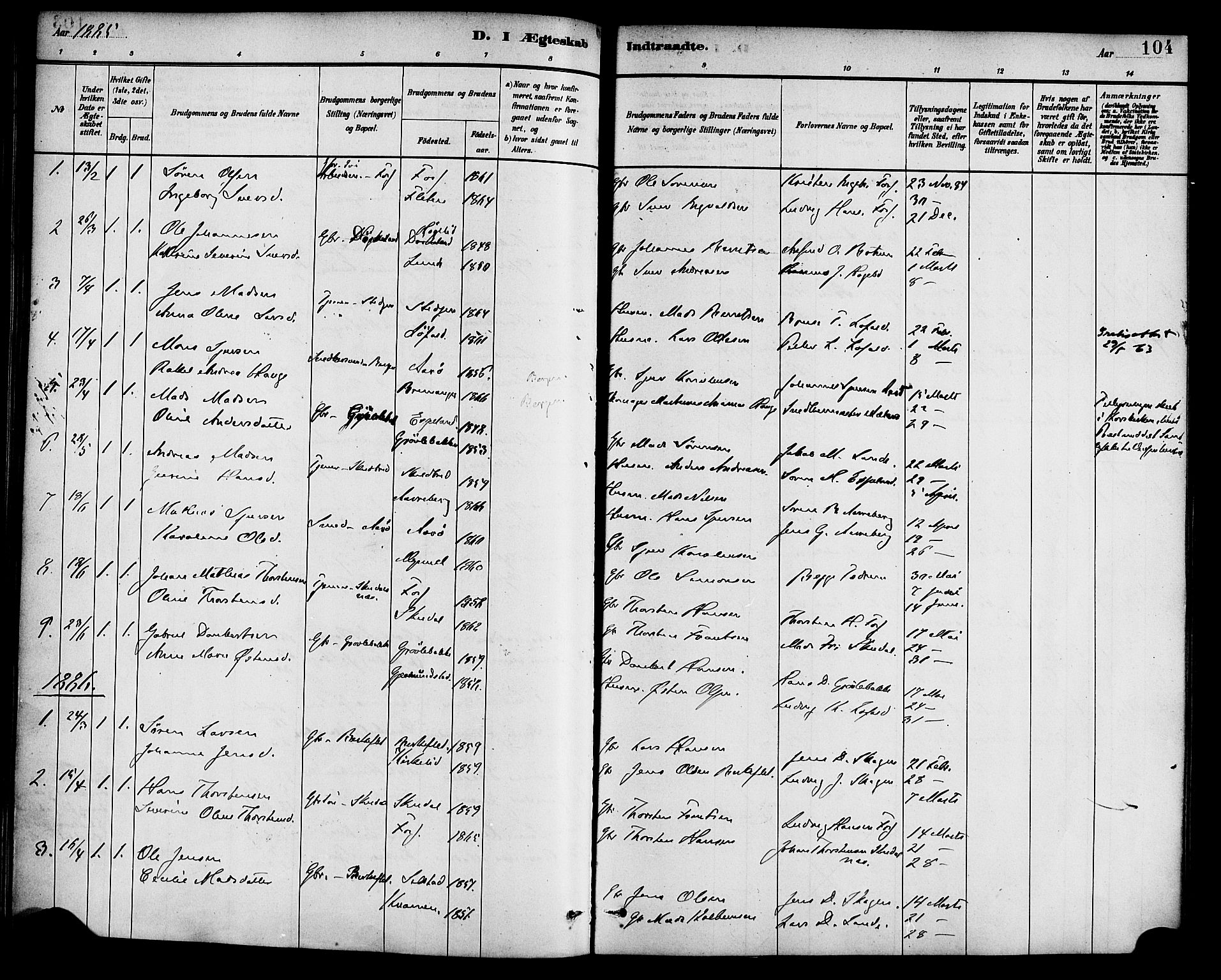 Gaular sokneprestembete, AV/SAB-A-80001/H/Haa: Parish register (official) no. B 1, 1882-1897, p. 104