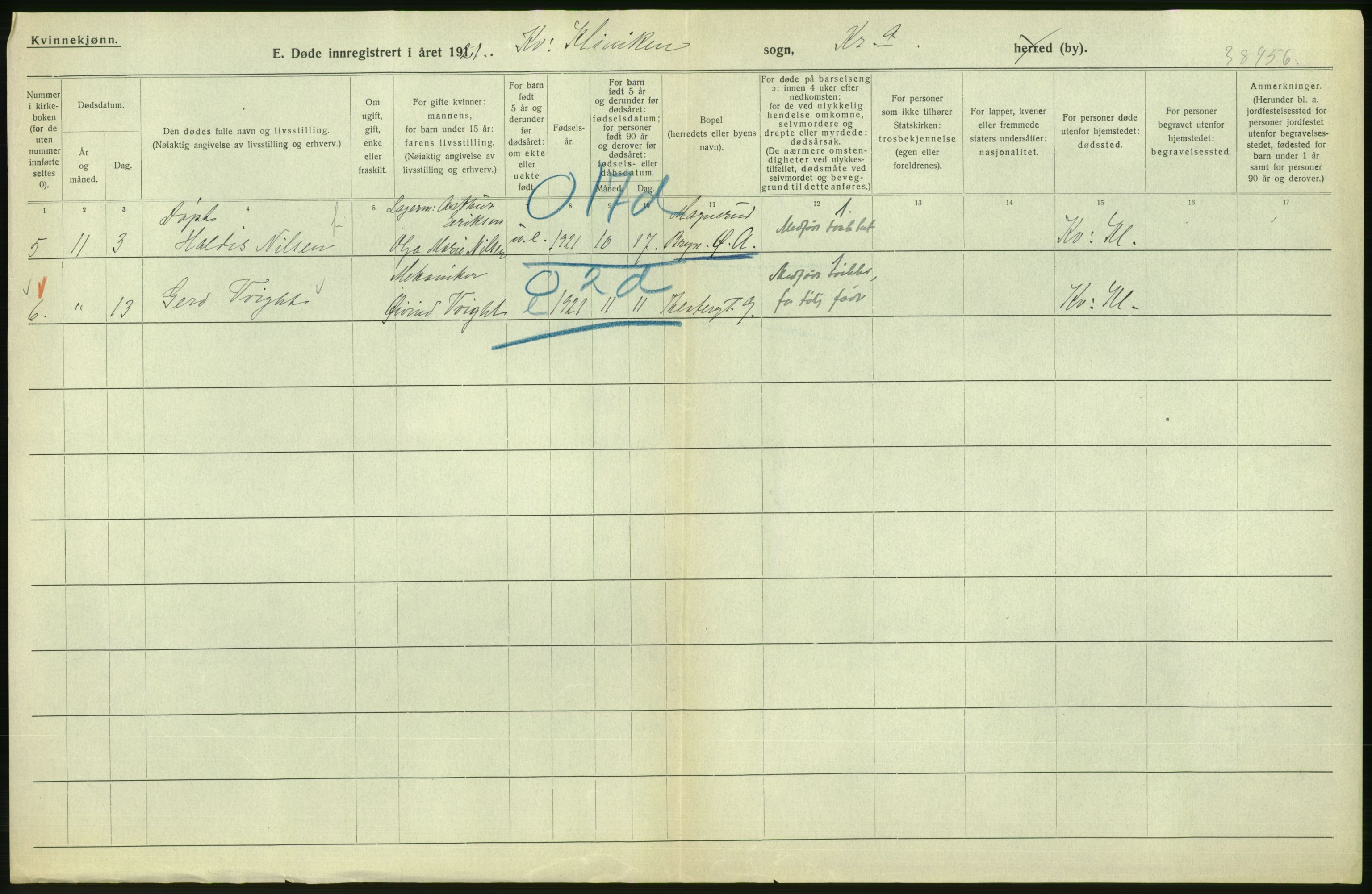 Statistisk sentralbyrå, Sosiodemografiske emner, Befolkning, AV/RA-S-2228/D/Df/Dfc/Dfca/L0013: Kristiania: Døde, dødfødte, 1921, p. 222