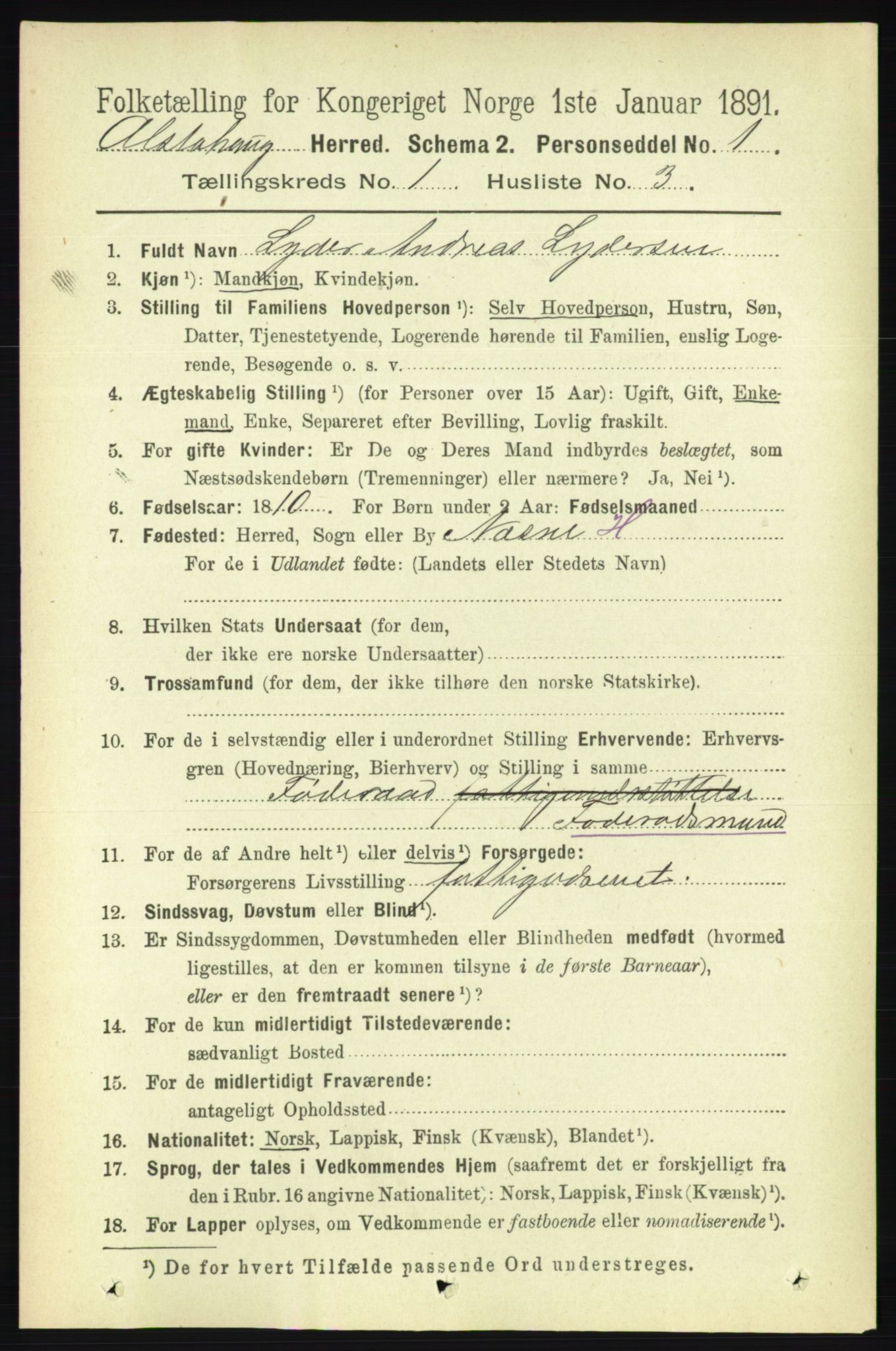 RA, 1891 census for 1820 Alstahaug, 1891, p. 103