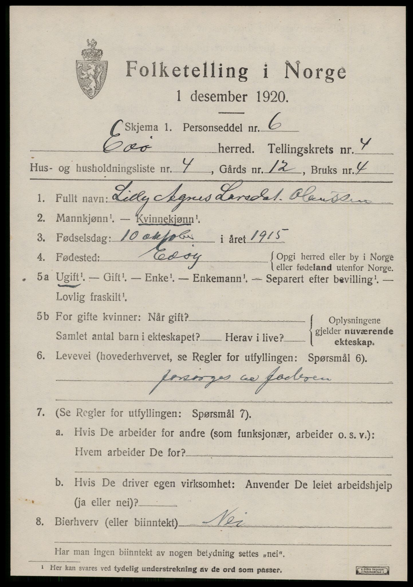 SAT, 1920 census for Edøy, 1920, p. 1360