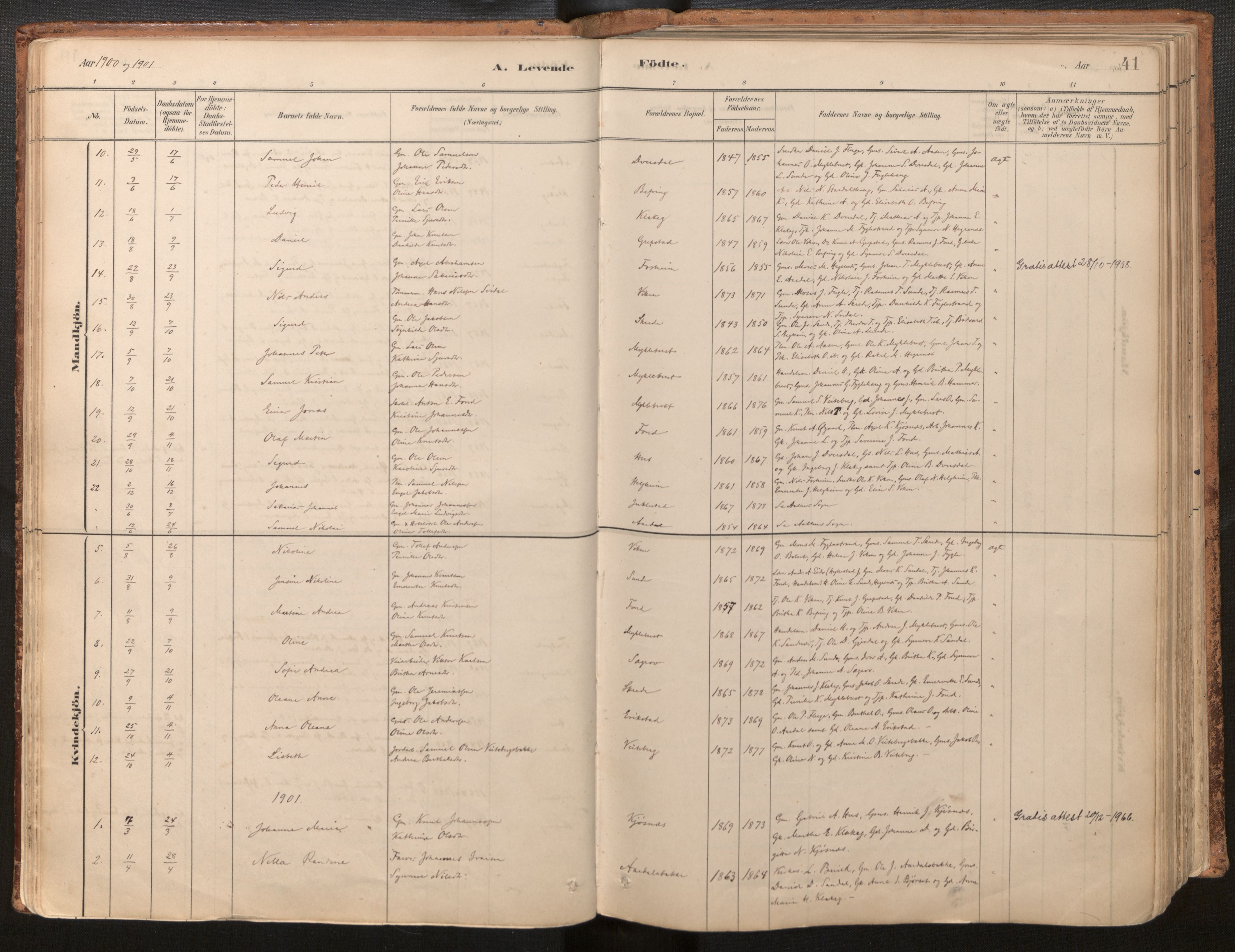 Jølster sokneprestembete, SAB/A-80701/H/Haa/Haac/L0001: Parish register (official) no. C 1, 1882-1928, p. 41