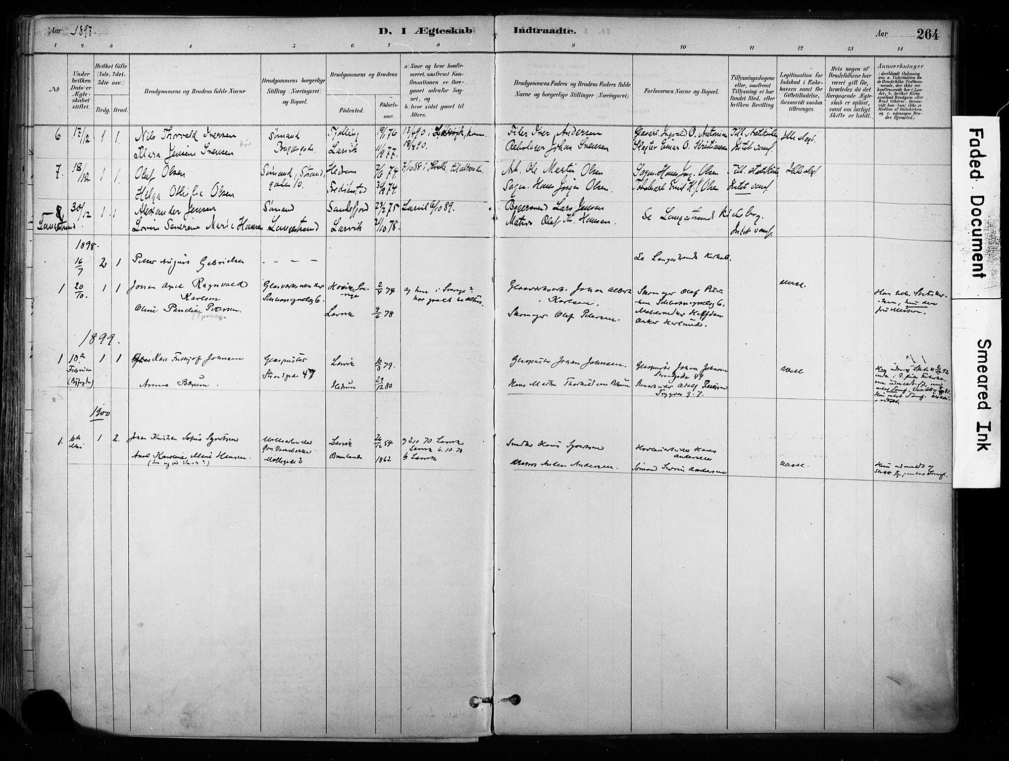 Larvik kirkebøker, SAKO/A-352/F/Fa/L0008: Parish register (official) no. I 8, 1884-1902, p. 264