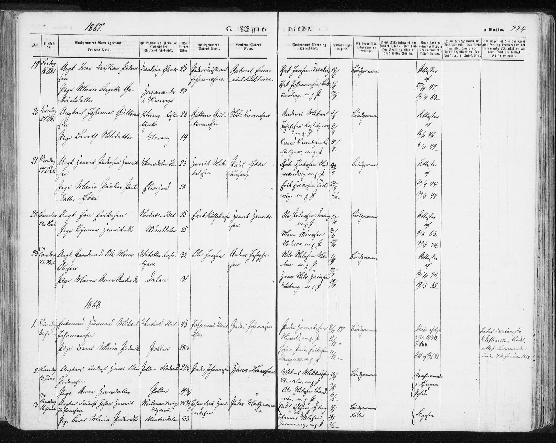 Lyngen sokneprestembete, SATØ/S-1289/H/He/Hea/L0005kirke: Parish register (official) no. 5, 1859-1869, p. 224