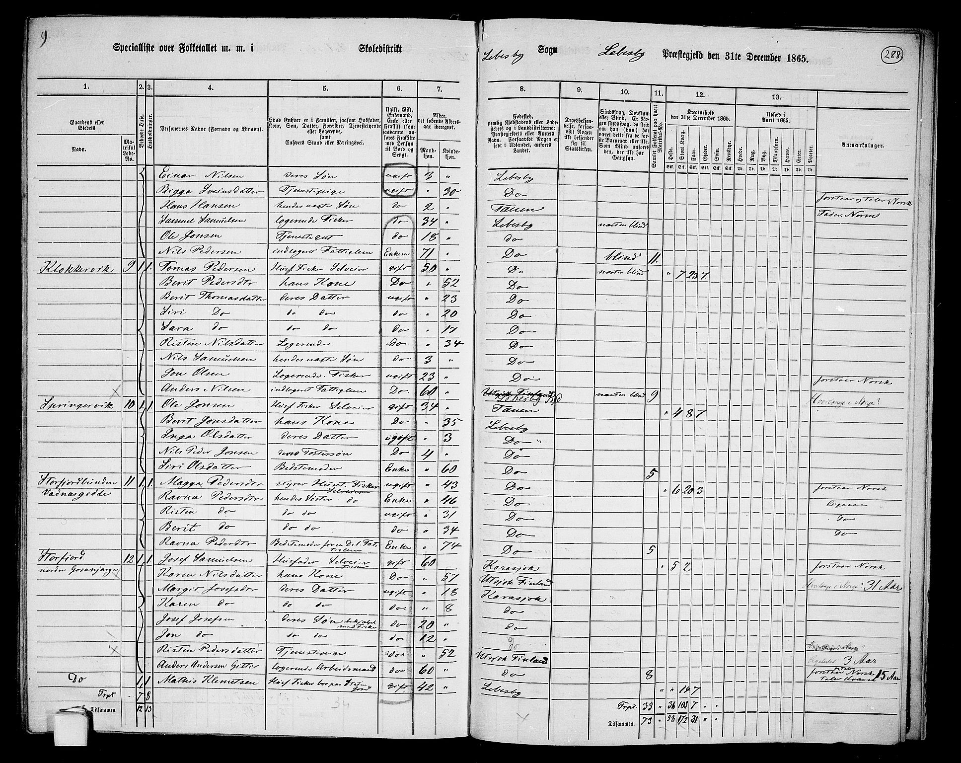 RA, 1865 census for Lebesby, 1865, p. 14