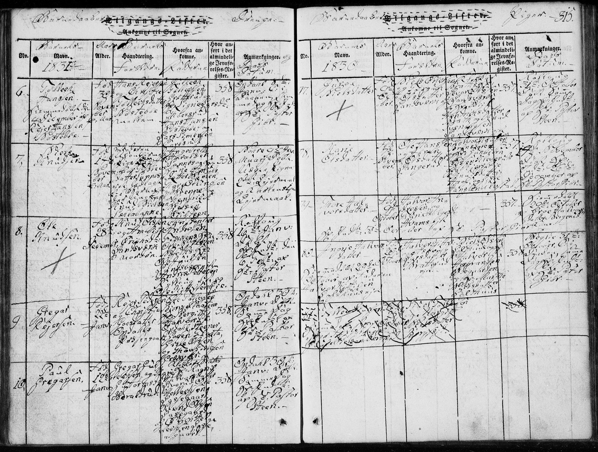 Rollag kirkebøker, AV/SAKO-A-240/G/Ga/L0001: Parish register (copy) no. I 1, 1814-1831, p. 315