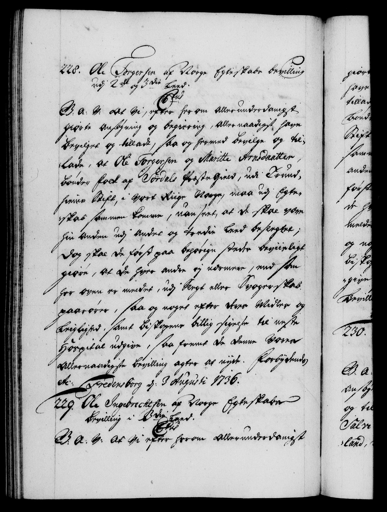 Danske Kanselli 1572-1799, AV/RA-EA-3023/F/Fc/Fca/Fcaa/L0029: Norske registre, 1735-1736, p. 558b