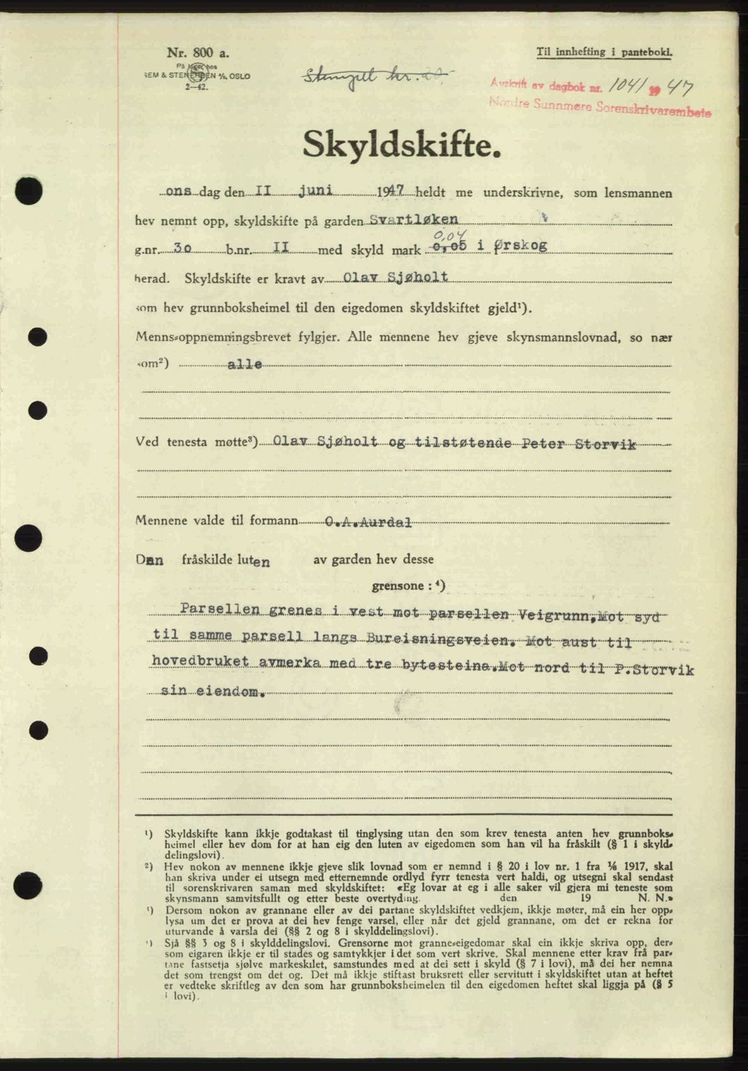 Nordre Sunnmøre sorenskriveri, AV/SAT-A-0006/1/2/2C/2Ca: Mortgage book no. A24, 1947-1947, Diary no: : 1041/1947