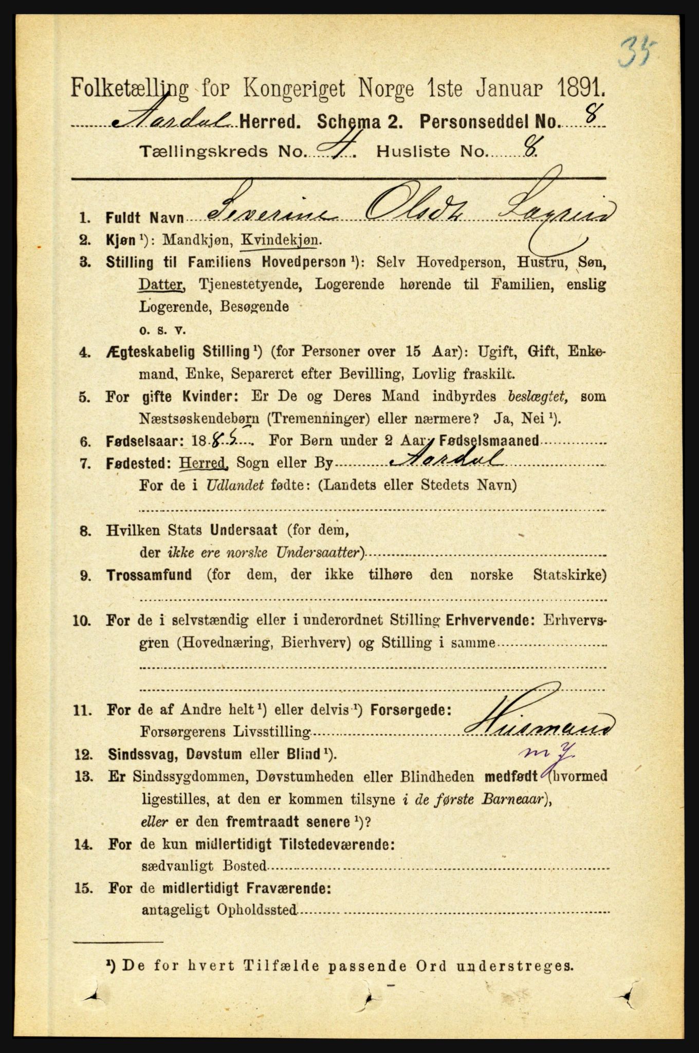 RA, 1891 census for 1424 Årdal, 1891, p. 689