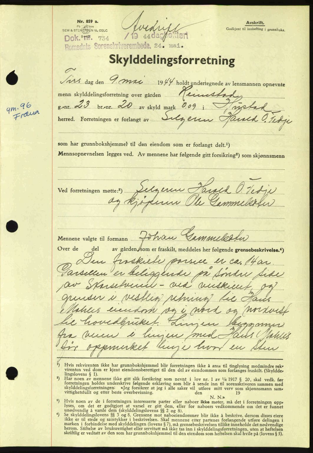 Romsdal sorenskriveri, AV/SAT-A-4149/1/2/2C: Mortgage book no. A16, 1944-1944, Diary no: : 734/1944