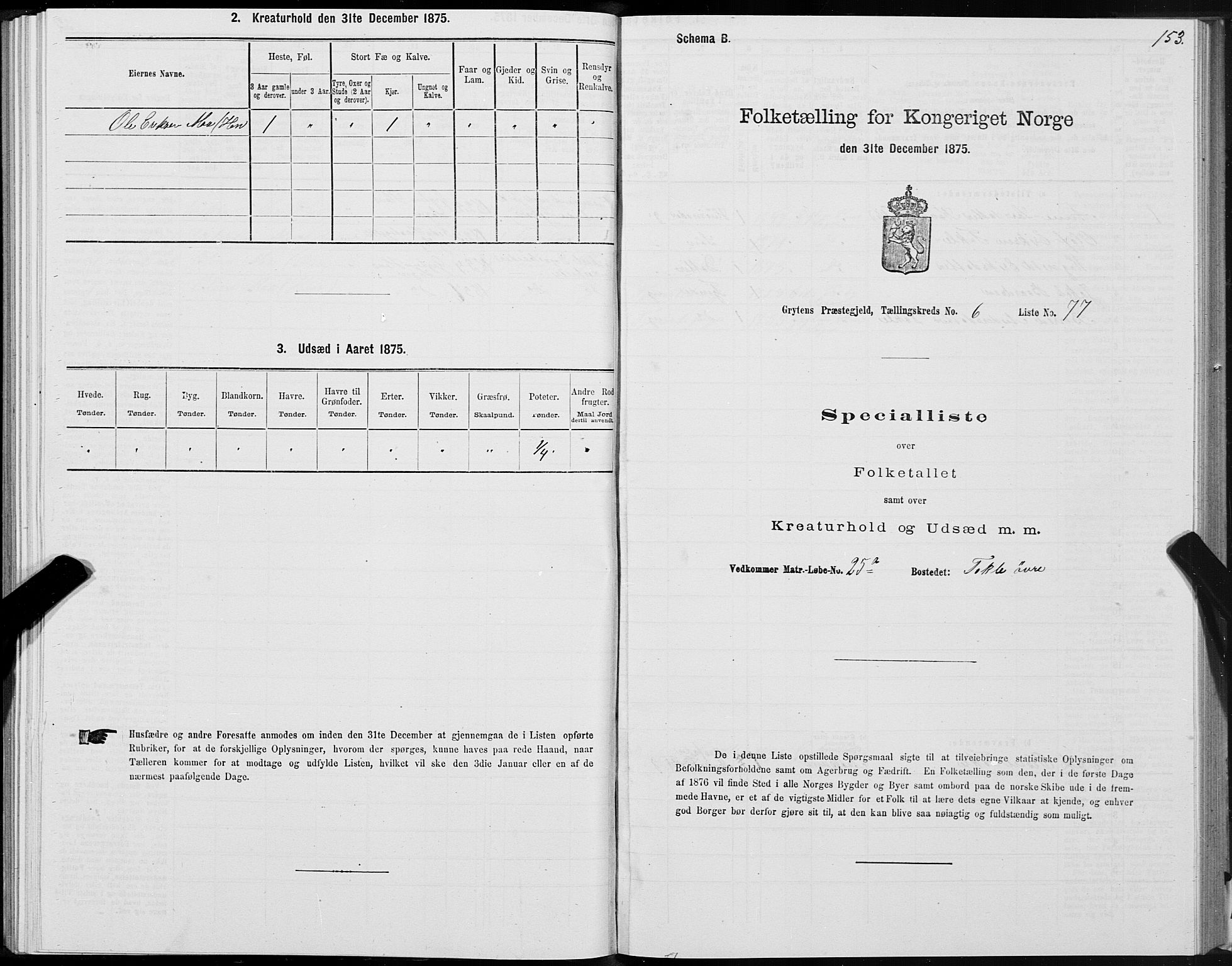 SAT, 1875 census for 1539P Grytten, 1875, p. 3153