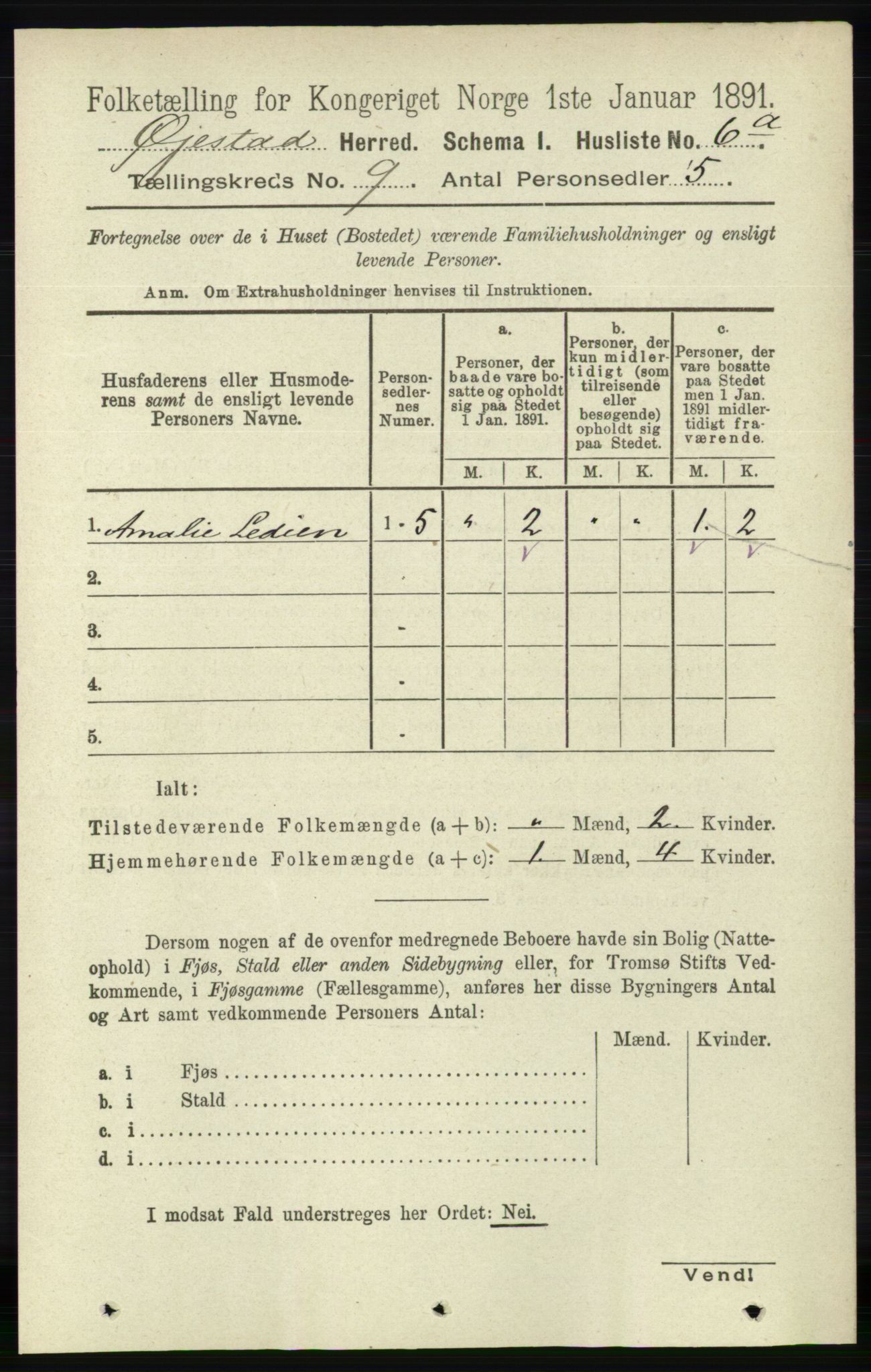 RA, 1891 census for 0920 Øyestad, 1891, p. 3476