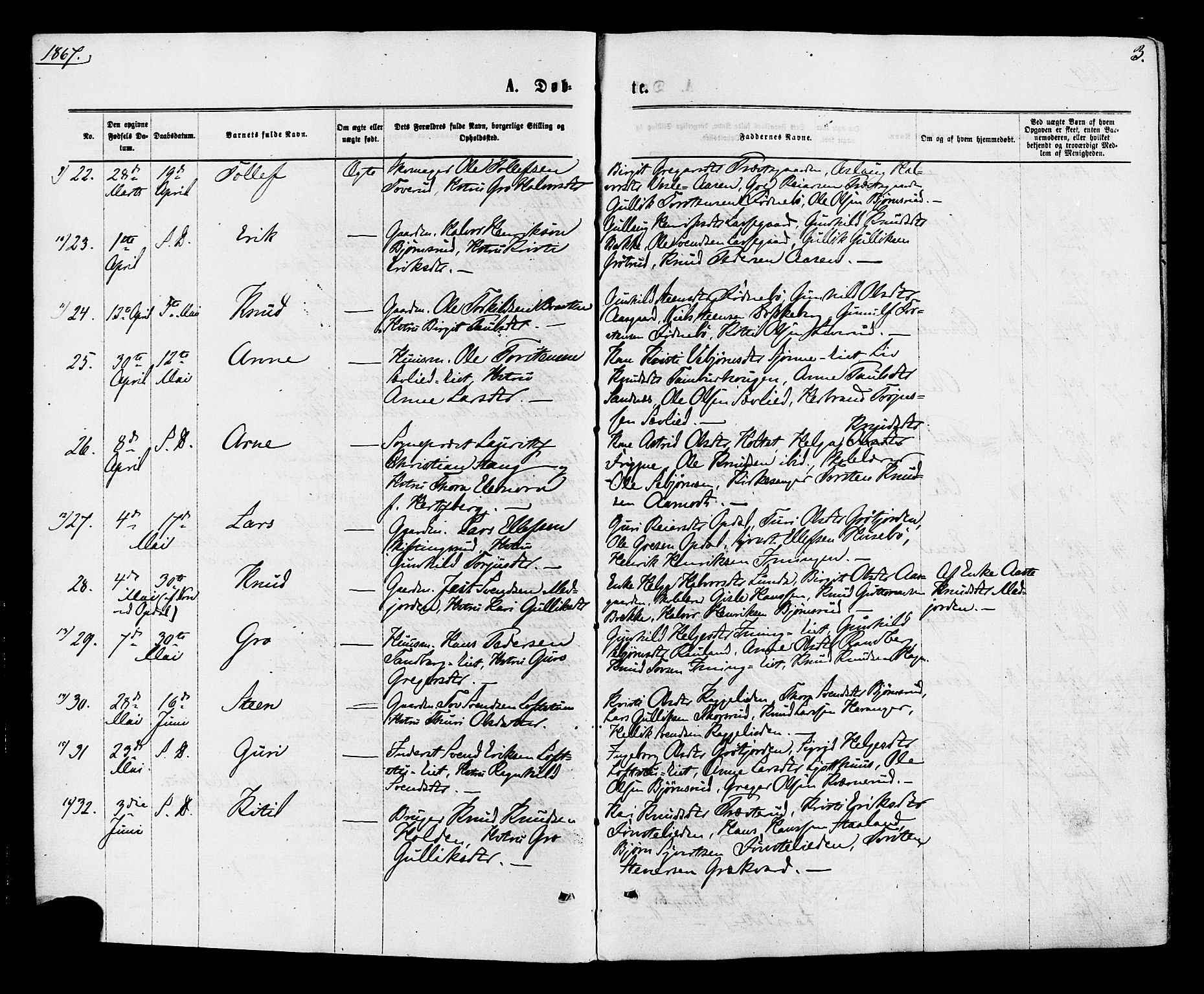 Nore kirkebøker, AV/SAKO-A-238/F/Fa/L0004: Parish register (official) no. I 4, 1867-1877, p. 3