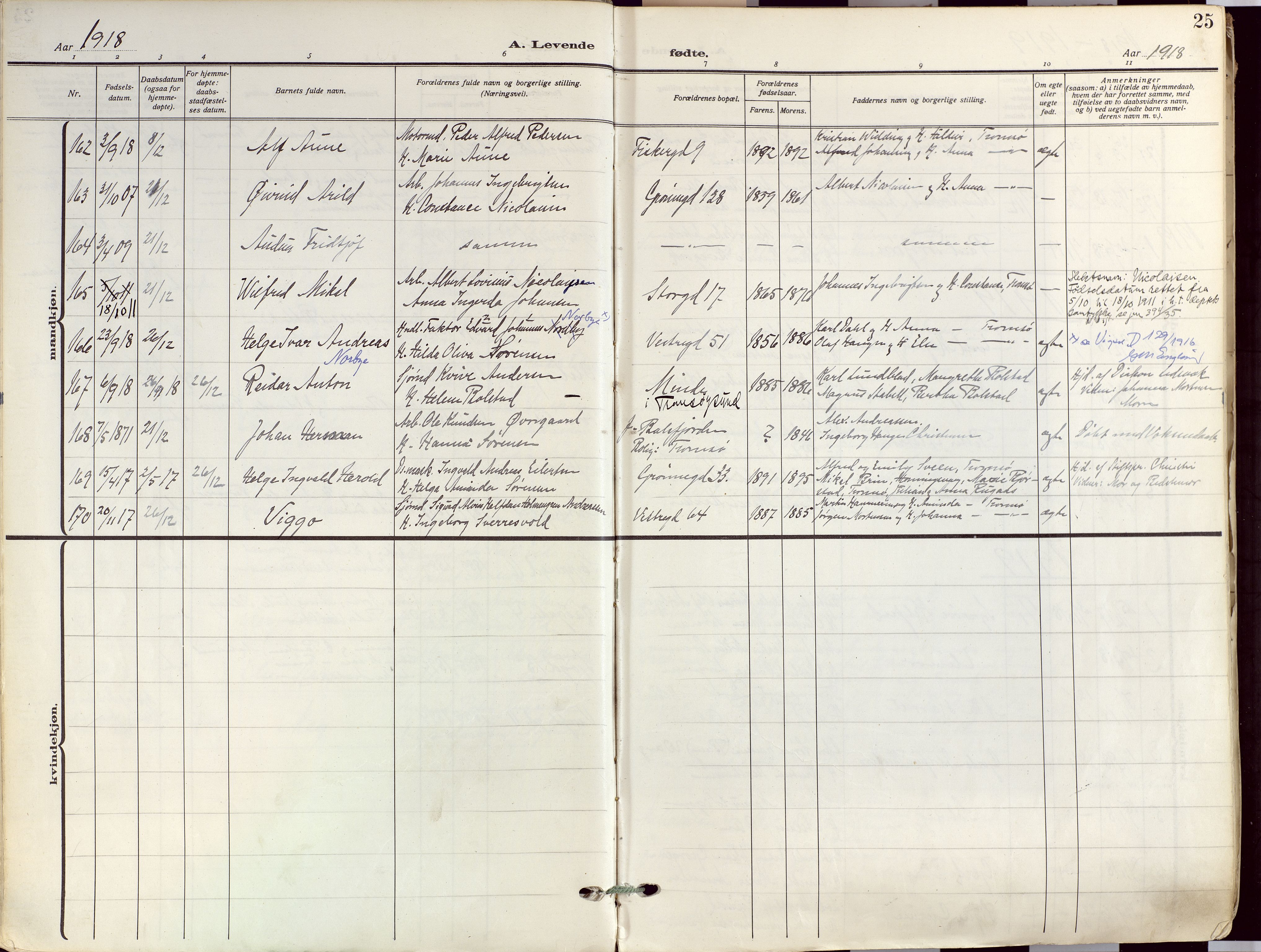 Tromsø sokneprestkontor/stiftsprosti/domprosti, AV/SATØ-S-1343/G/Ga/L0019kirke: Parish register (official) no. 19, 1917-1927, p. 25