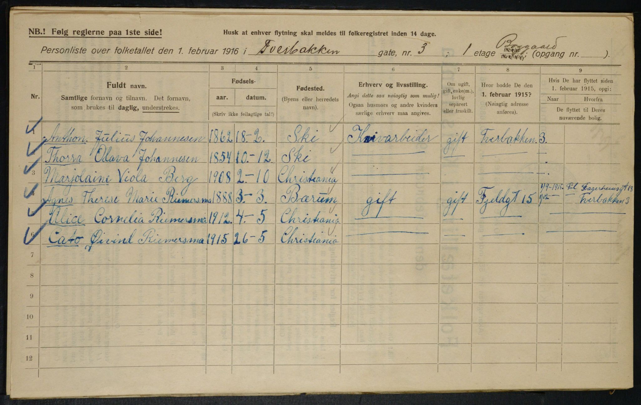 OBA, Municipal Census 1916 for Kristiania, 1916, p. 120579