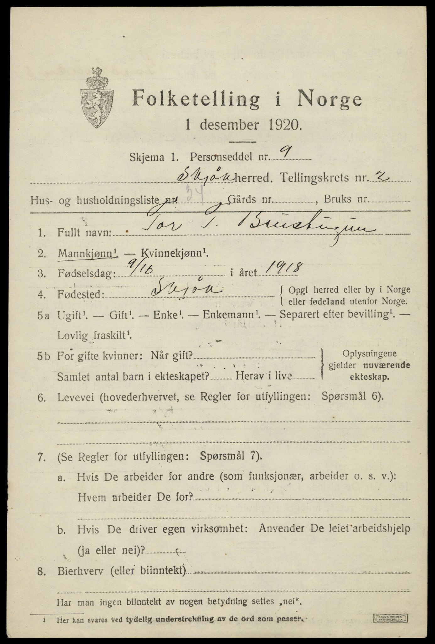 SAH, 1920 census for Skjåk, 1920, p. 1552