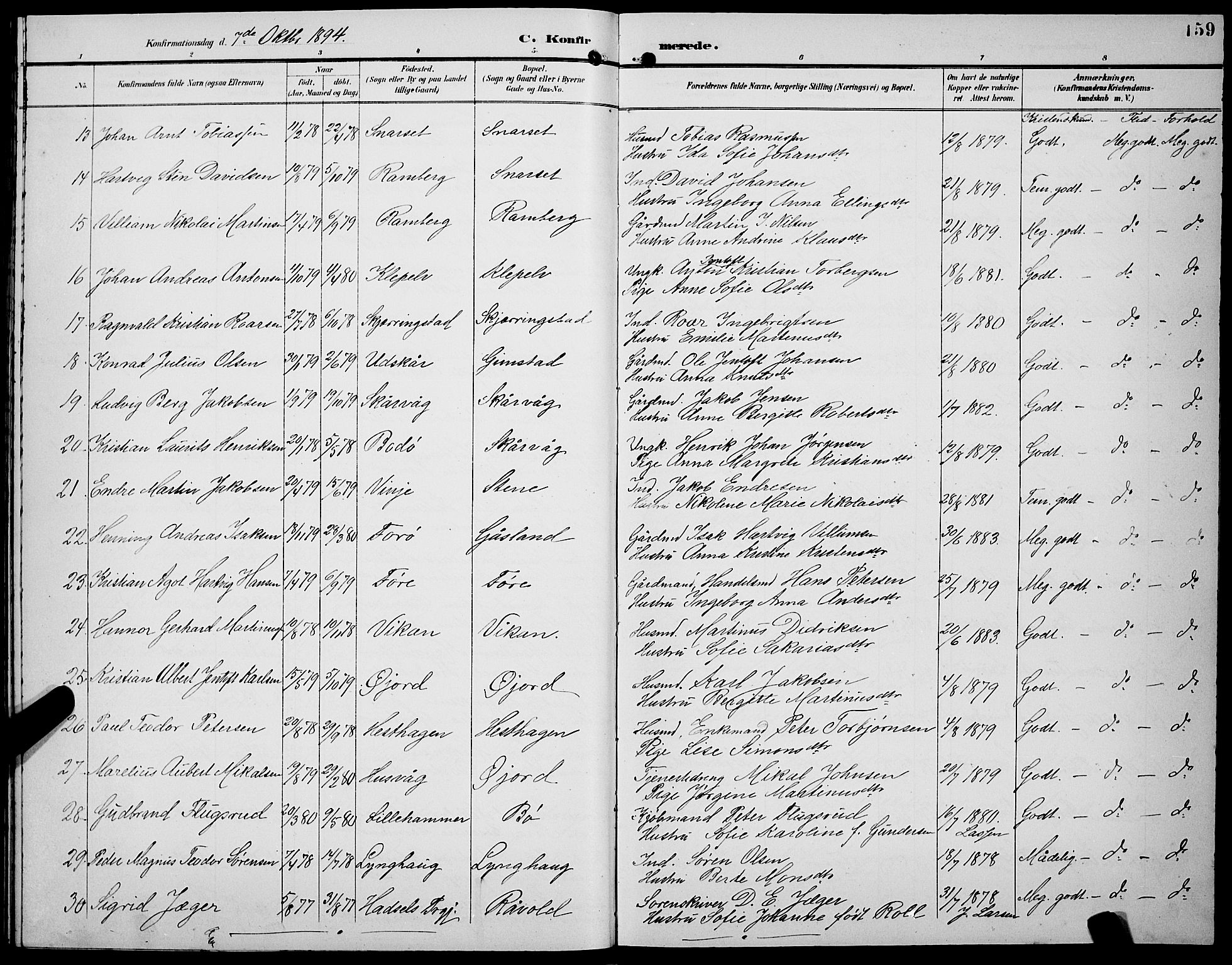 Ministerialprotokoller, klokkerbøker og fødselsregistre - Nordland, SAT/A-1459/891/L1316: Parish register (copy) no. 891C05, 1894-1898, p. 159