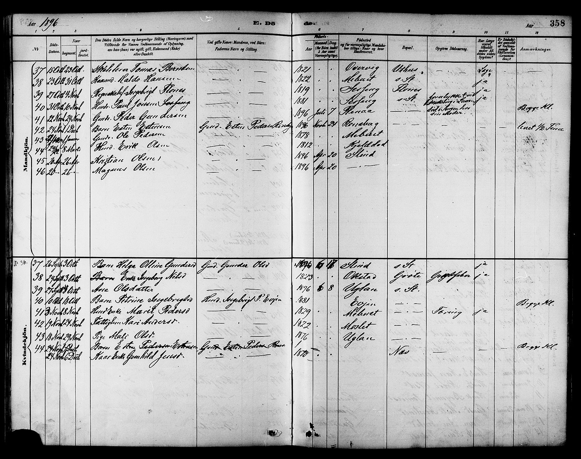 Ministerialprotokoller, klokkerbøker og fødselsregistre - Sør-Trøndelag, SAT/A-1456/695/L1157: Parish register (copy) no. 695C08, 1889-1913, p. 358