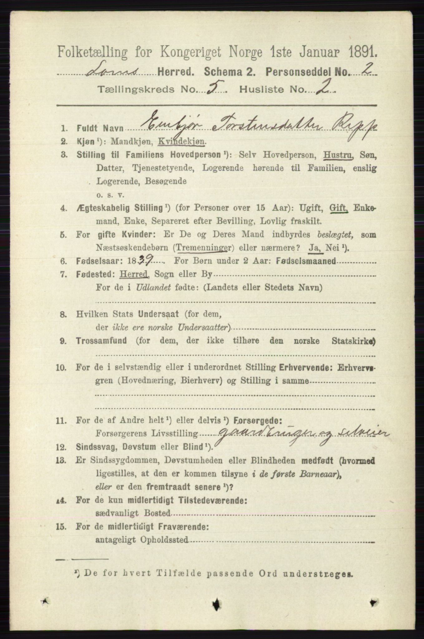 RA, 1891 census for 0514 Lom, 1891, p. 1854