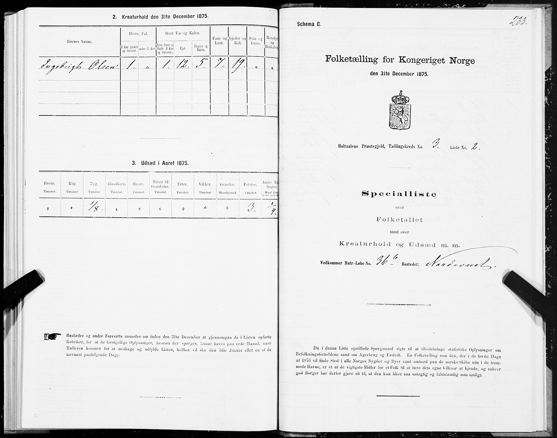 SAT, 1875 census for 1645P Haltdalen, 1875, p. 1233