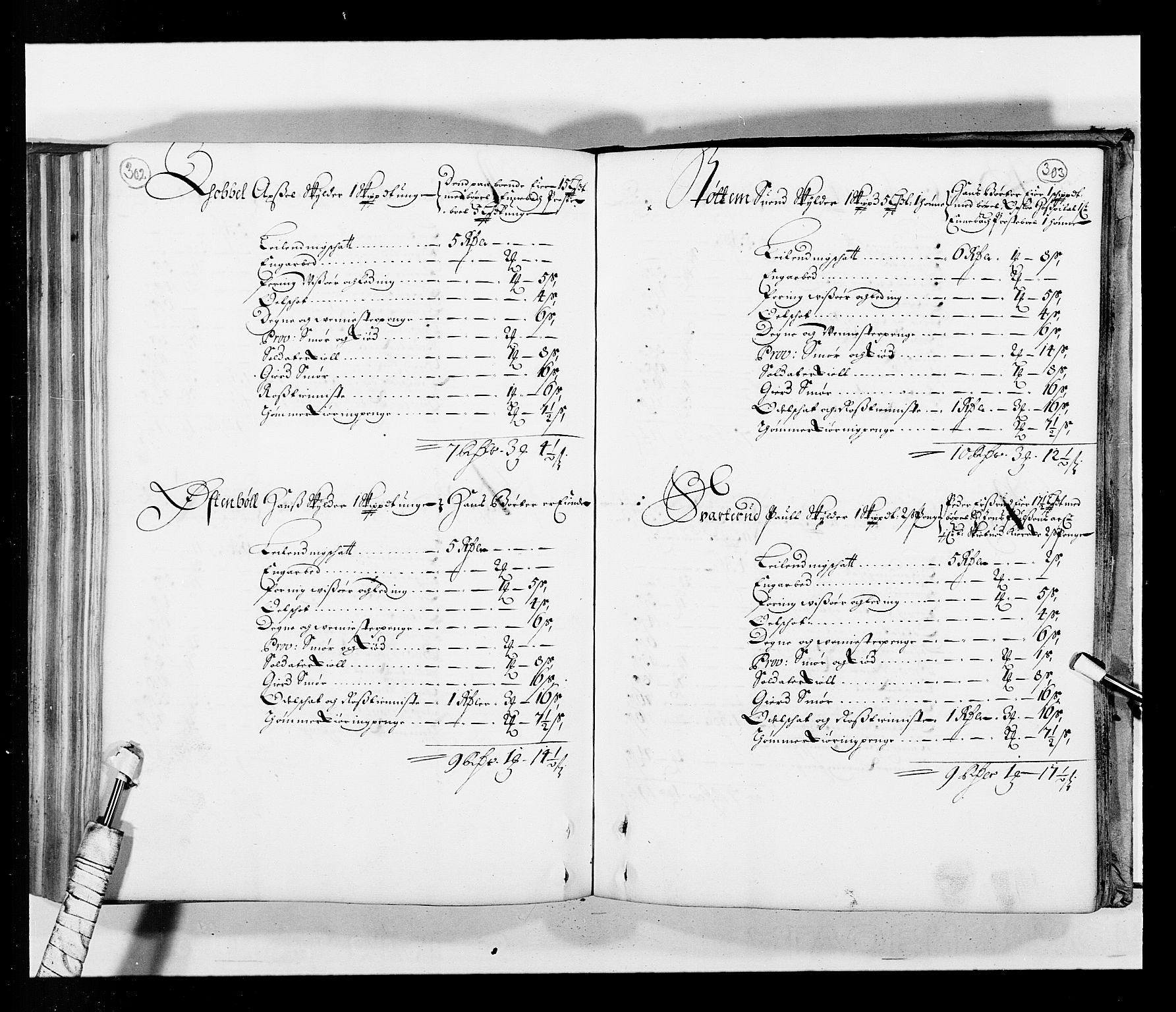 Stattholderembetet 1572-1771, AV/RA-EA-2870/Ek/L0034/0001: Jordebøker 1662-1720: / Matrikkel for Nedre Romerike, 1685, p. 302-303