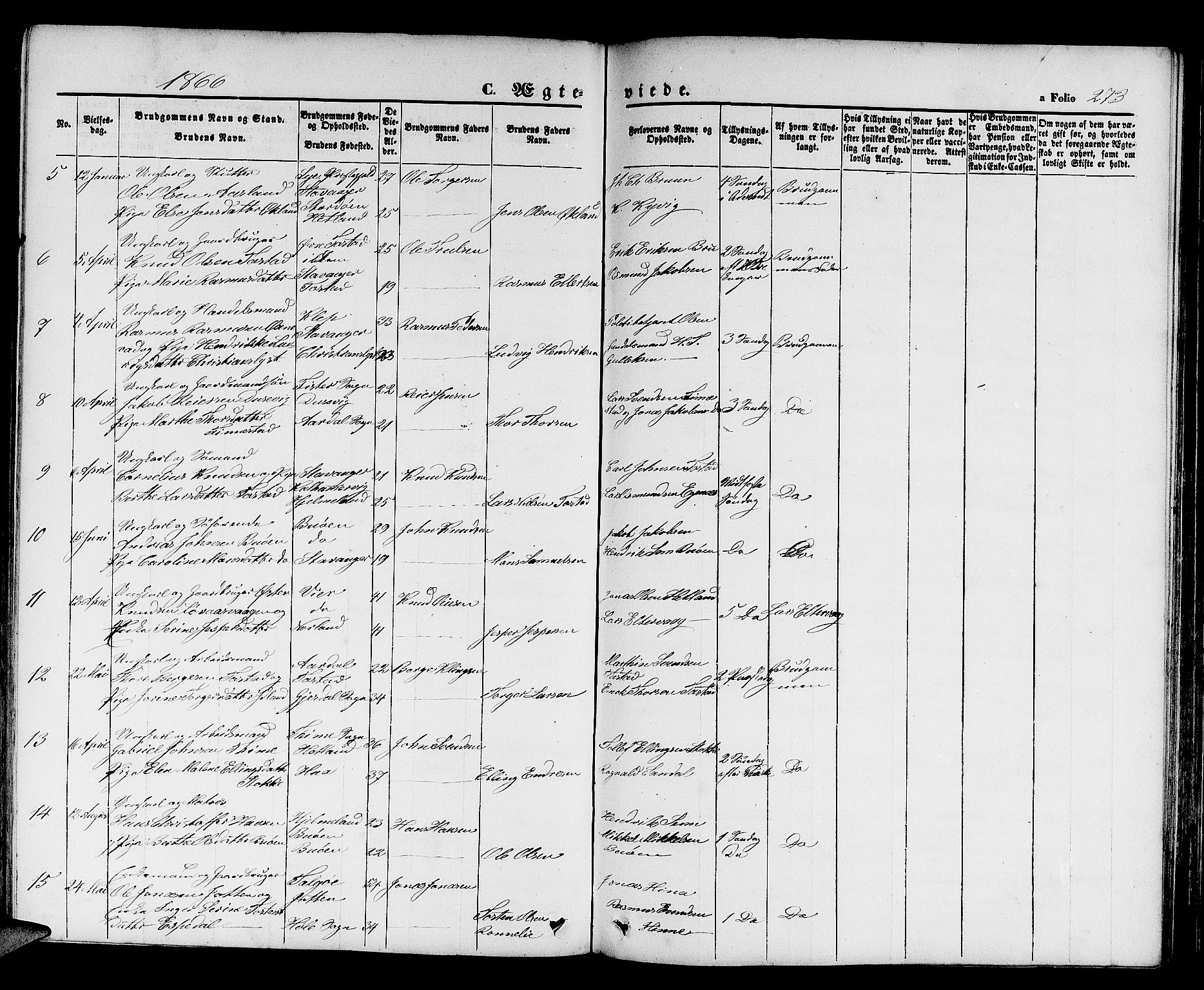 Hetland sokneprestkontor, SAST/A-101826/30/30BB/L0003: Parish register (copy) no. B 3, 1863-1877, p. 273