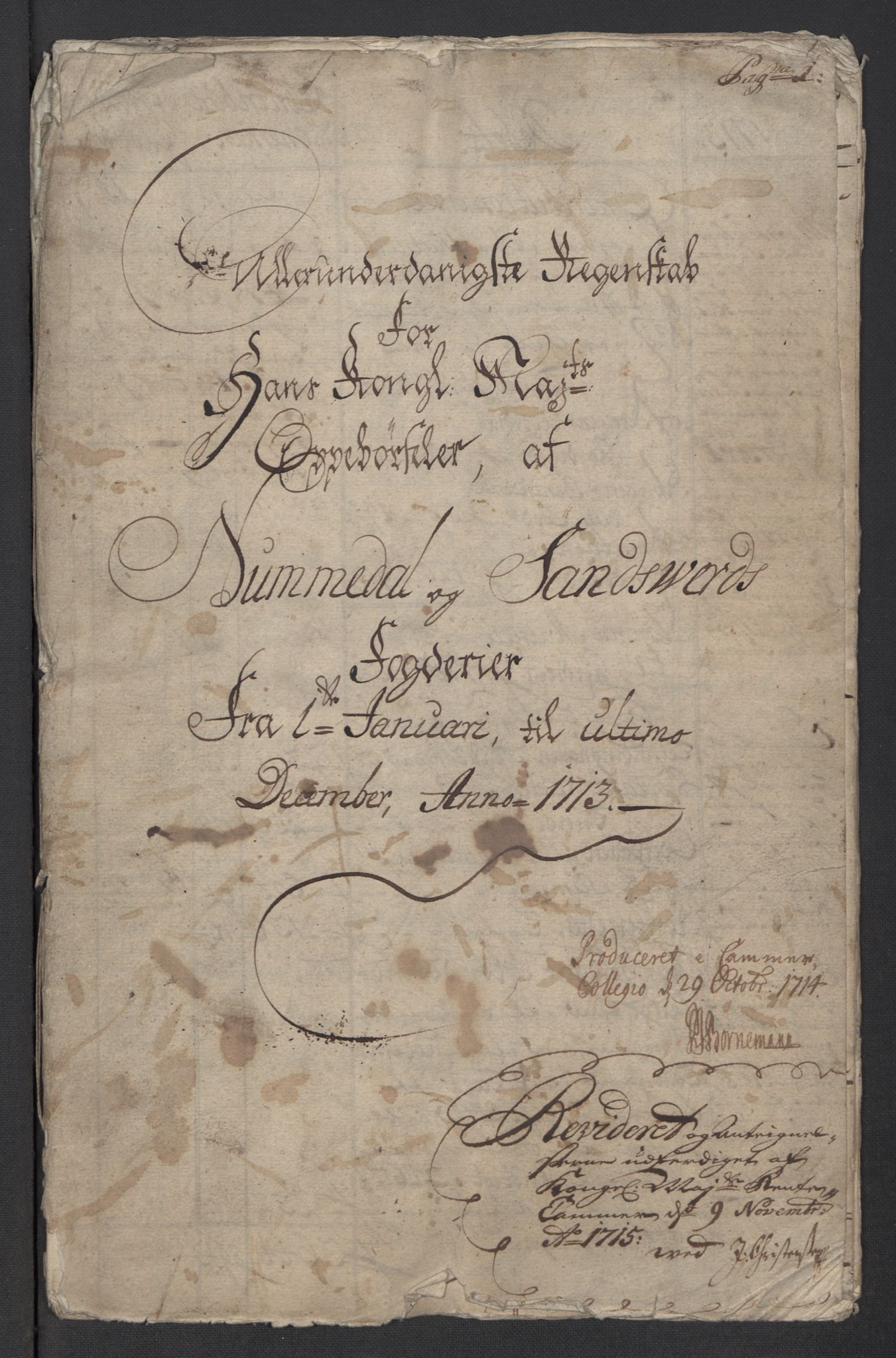 Rentekammeret inntil 1814, Reviderte regnskaper, Fogderegnskap, AV/RA-EA-4092/R24/L1588: Fogderegnskap Numedal og Sandsvær, 1713, p. 4