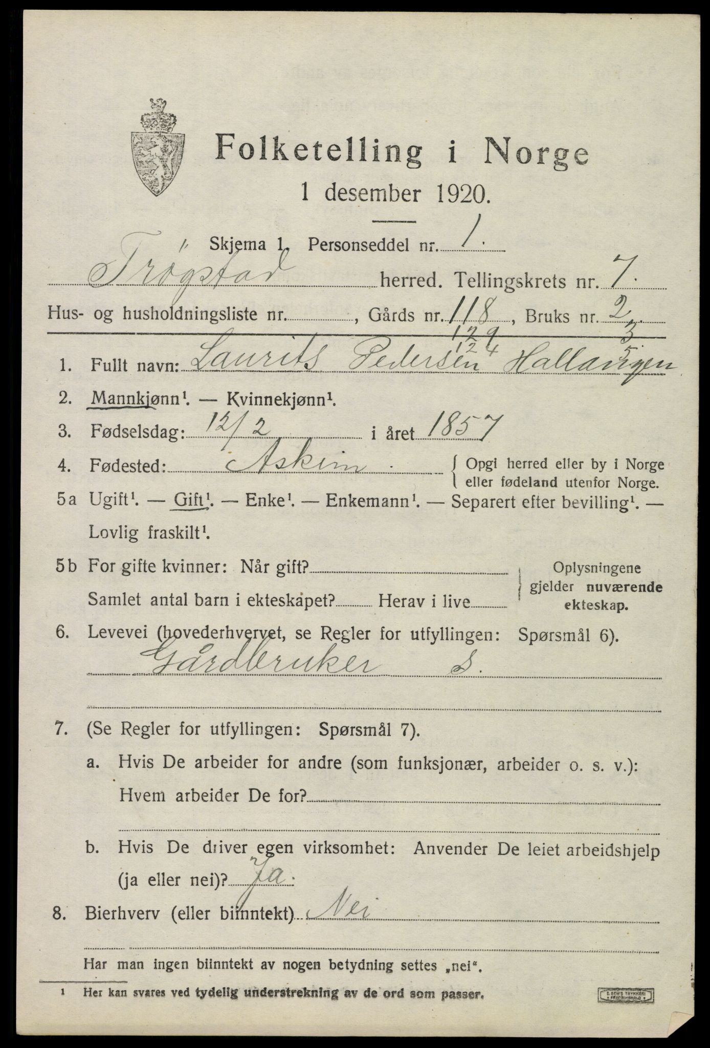 SAO, 1920 census for Trøgstad, 1920, p. 7572