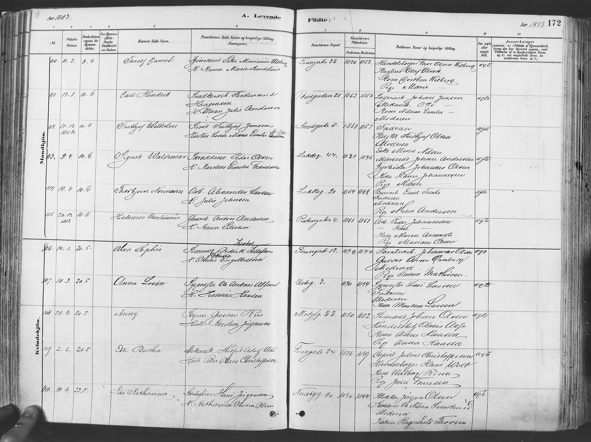 Grønland prestekontor Kirkebøker, SAO/A-10848/F/Fa/L0007: Parish register (official) no. 7, 1878-1888, p. 172