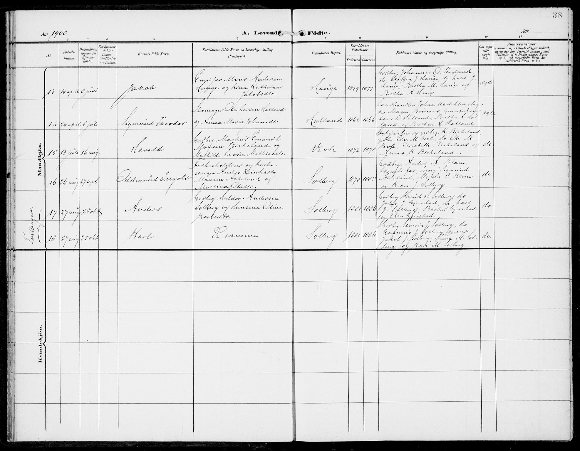 Haus sokneprestembete, SAB/A-75601/H/Haa: Parish register (official) no. C  2, 1900-1915, p. 38