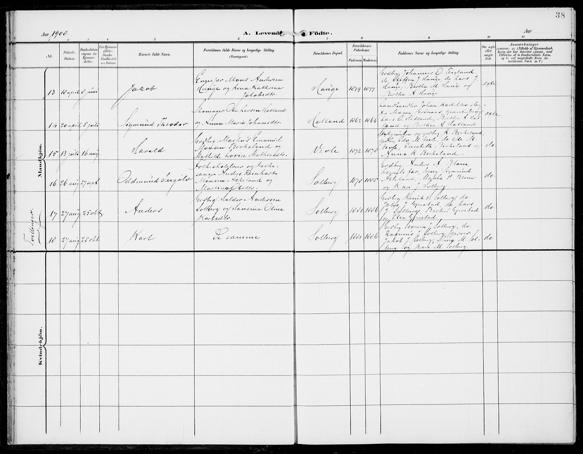 Haus sokneprestembete, AV/SAB-A-75601/H/Haa: Parish register (official) no. C  2, 1900-1915, p. 38