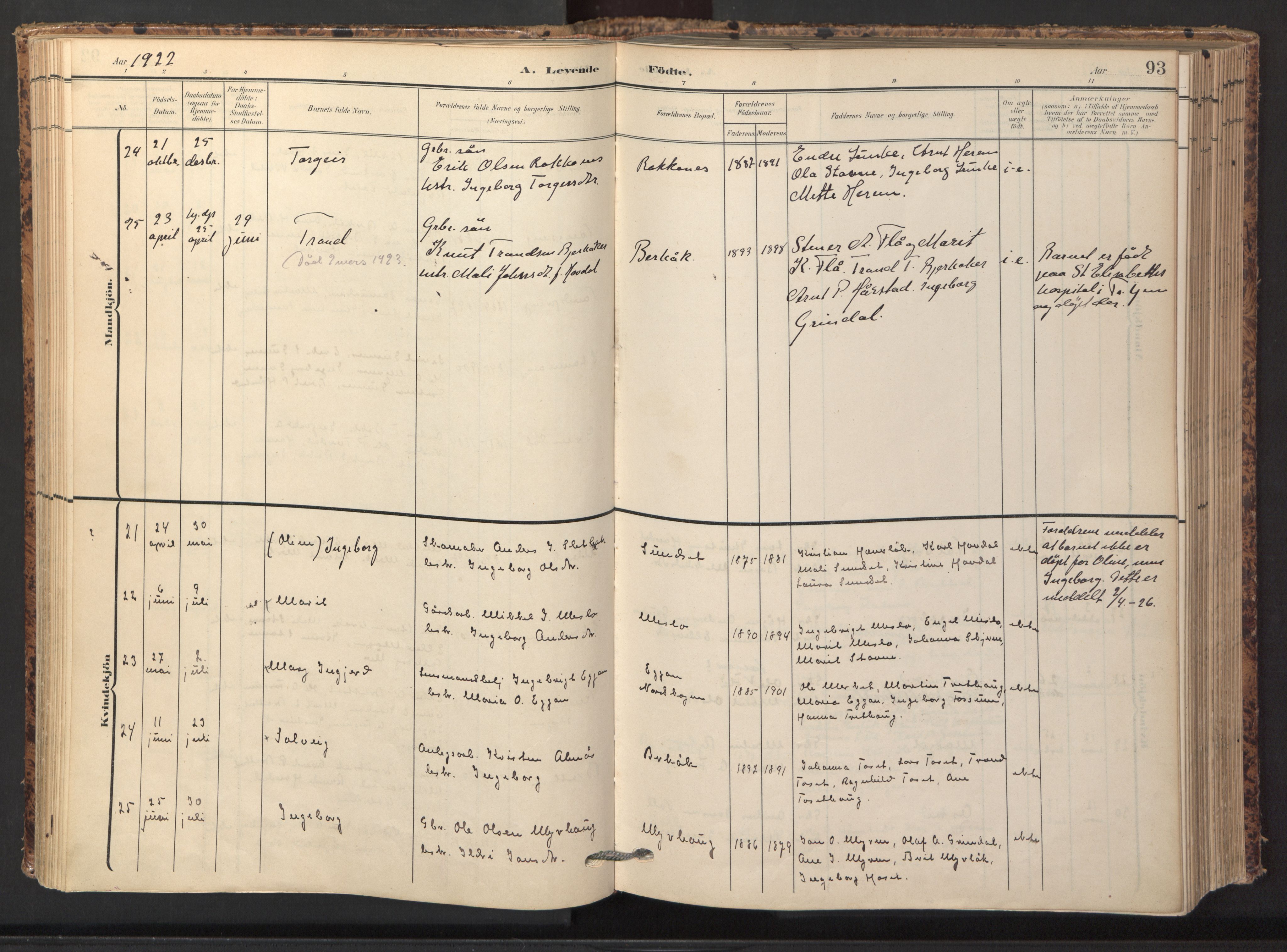 Ministerialprotokoller, klokkerbøker og fødselsregistre - Sør-Trøndelag, AV/SAT-A-1456/674/L0873: Parish register (official) no. 674A05, 1908-1923, p. 93