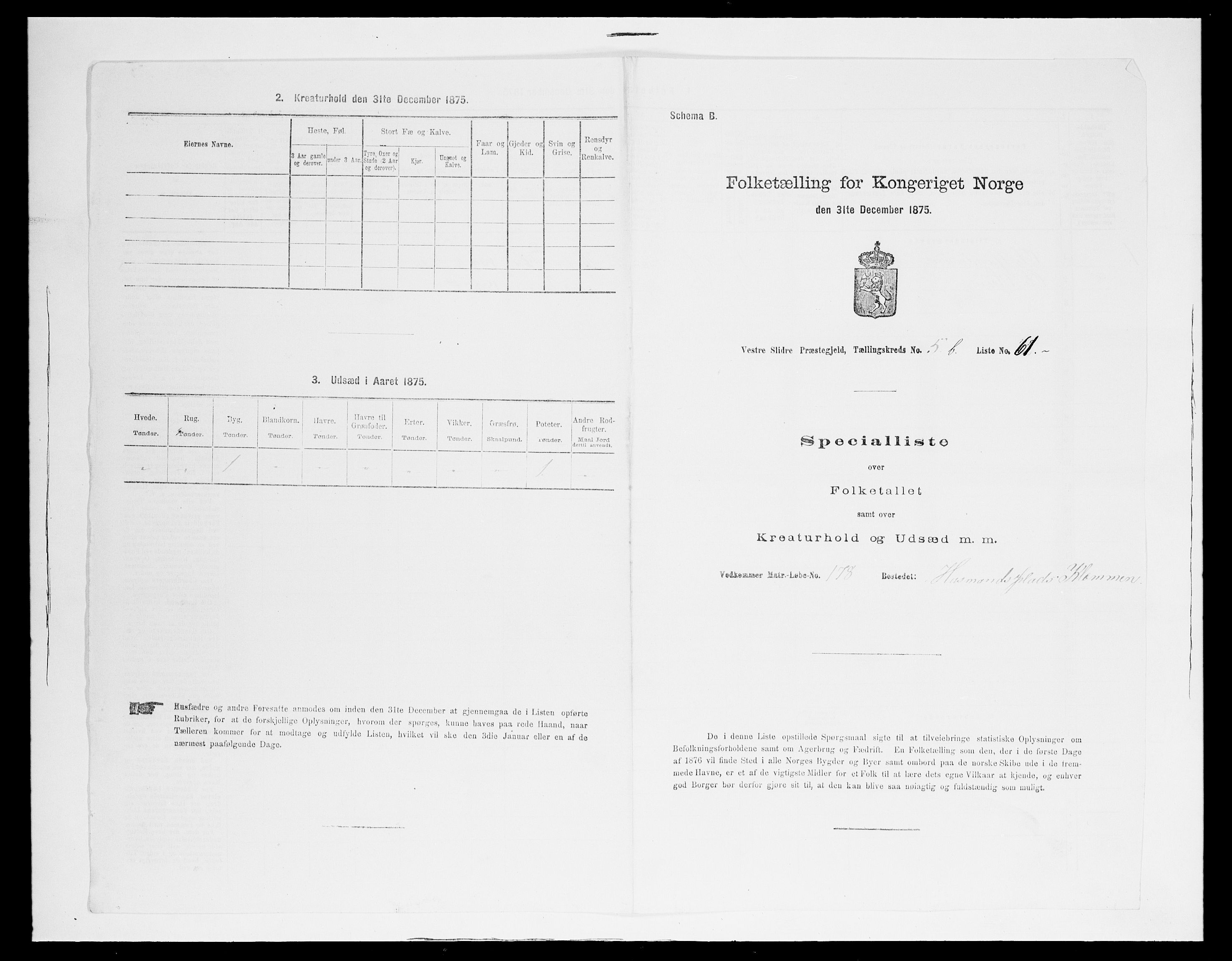SAH, 1875 census for 0543P Vestre Slidre, 1875, p. 660