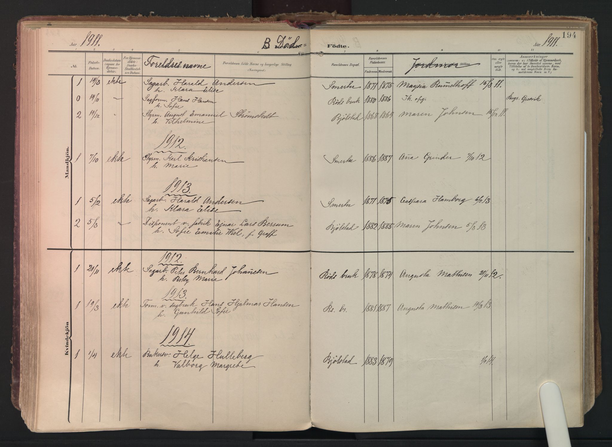 Kråkerøy prestekontor Kirkebøker, AV/SAO-A-10912/F/Fa/L0003: Parish register (official) no. 3, 1908-1937, p. 194