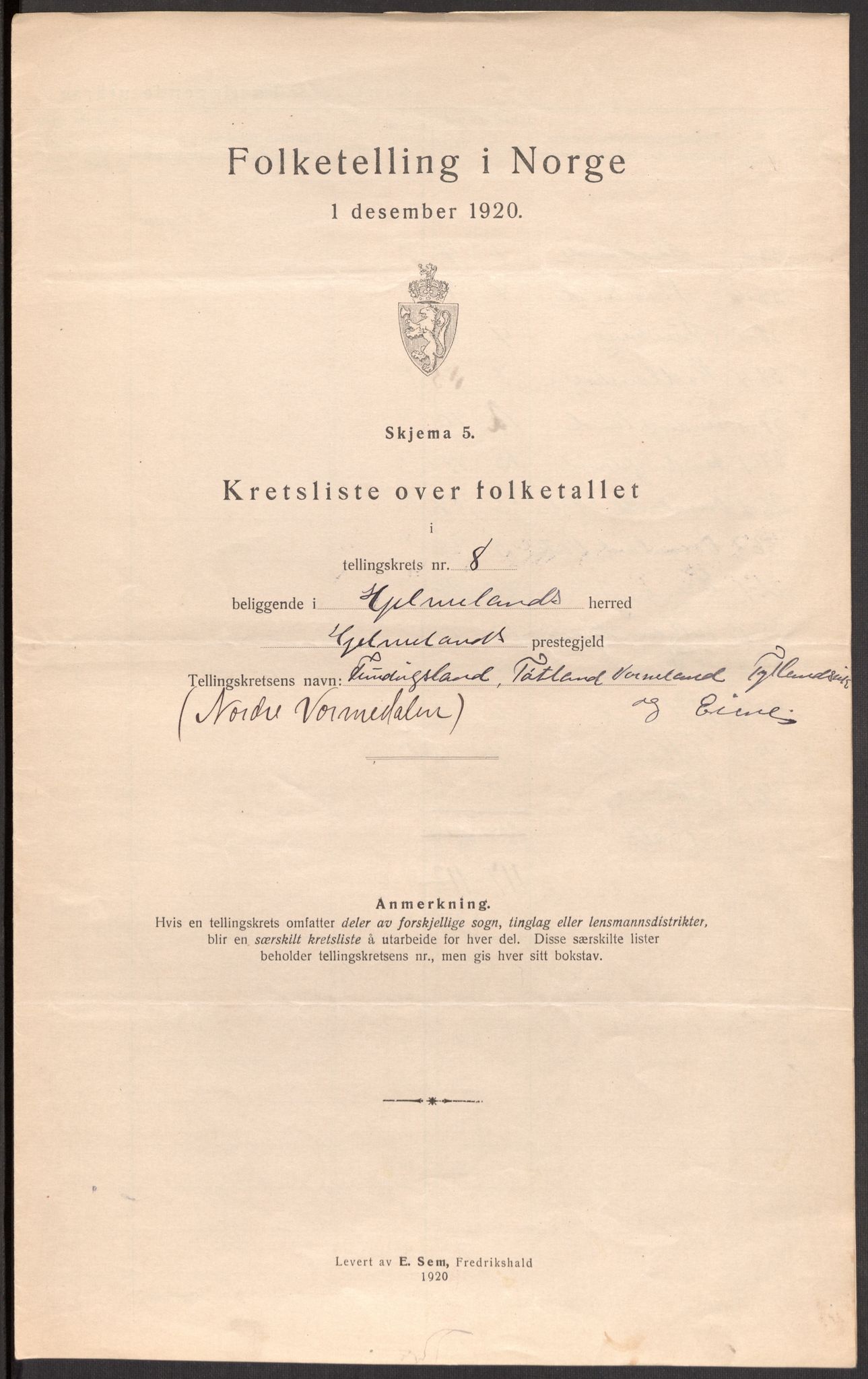 SAST, 1920 census for Hjelmeland, 1920, p. 38