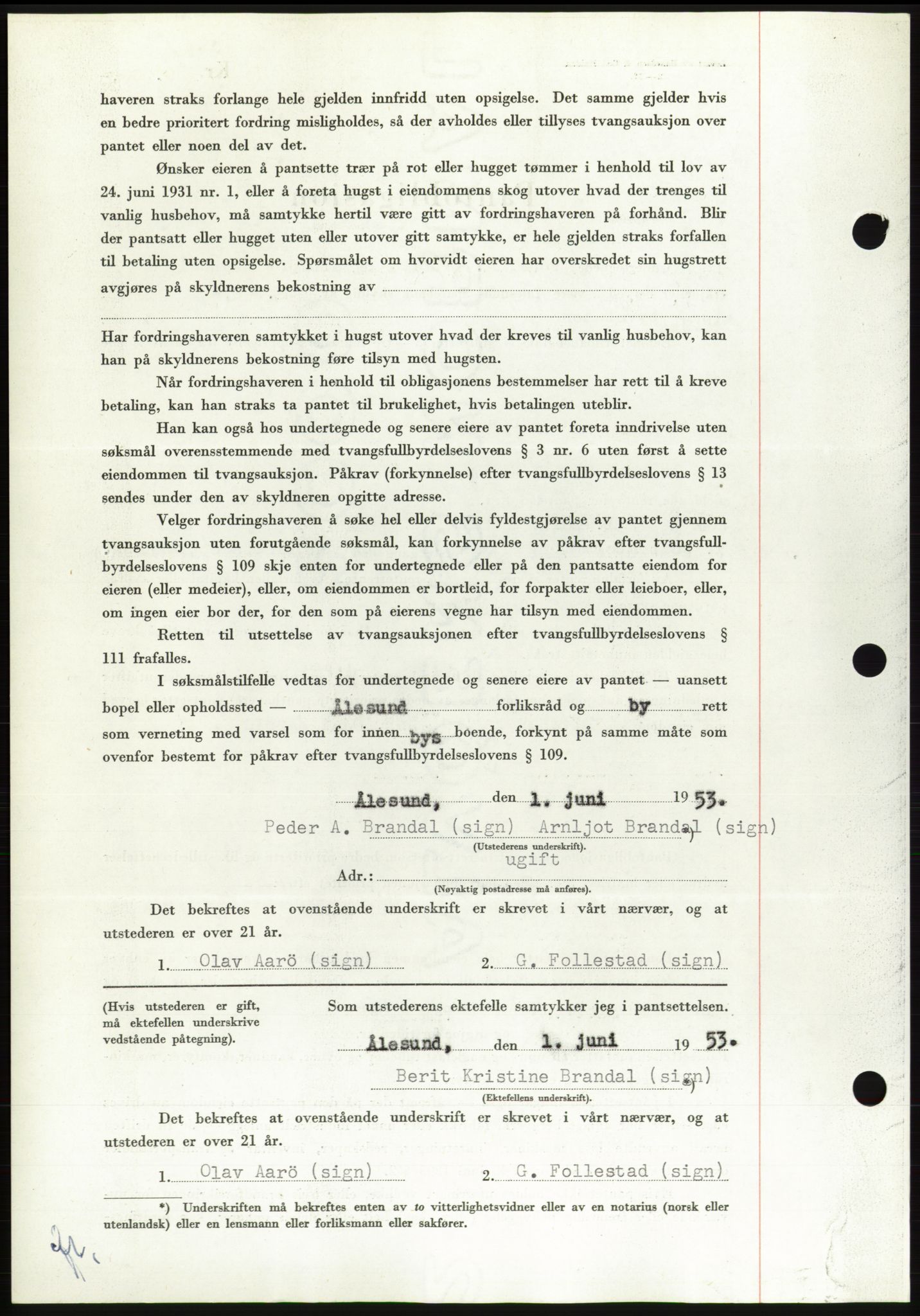 Søre Sunnmøre sorenskriveri, SAT/A-4122/1/2/2C/L0123: Mortgage book no. 11B, 1953-1953, Diary no: : 1319/1953