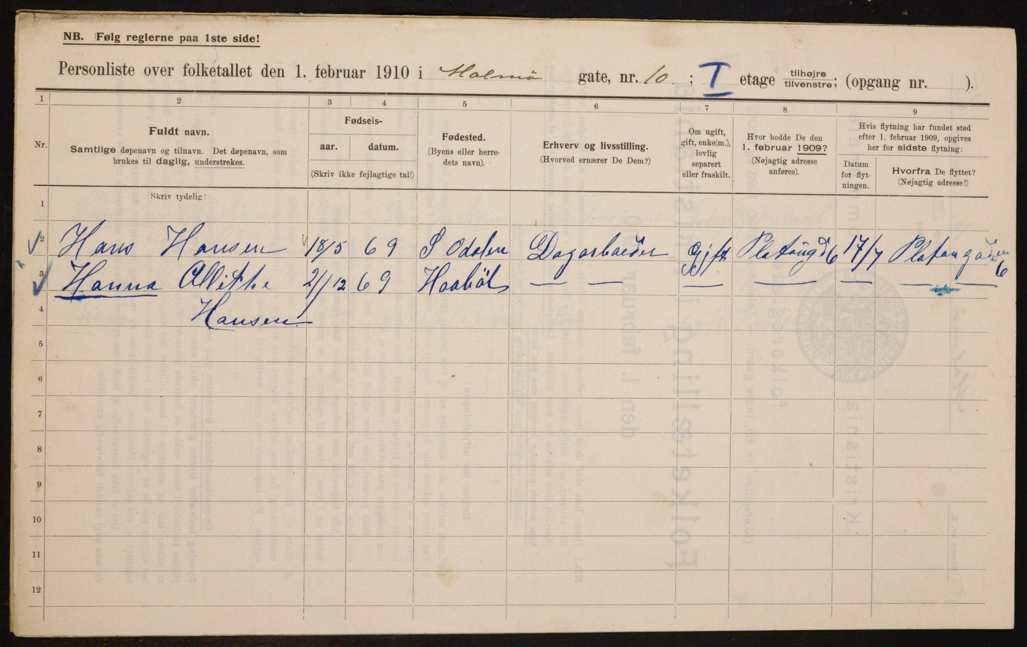 OBA, Municipal Census 1910 for Kristiania, 1910, p. 58066