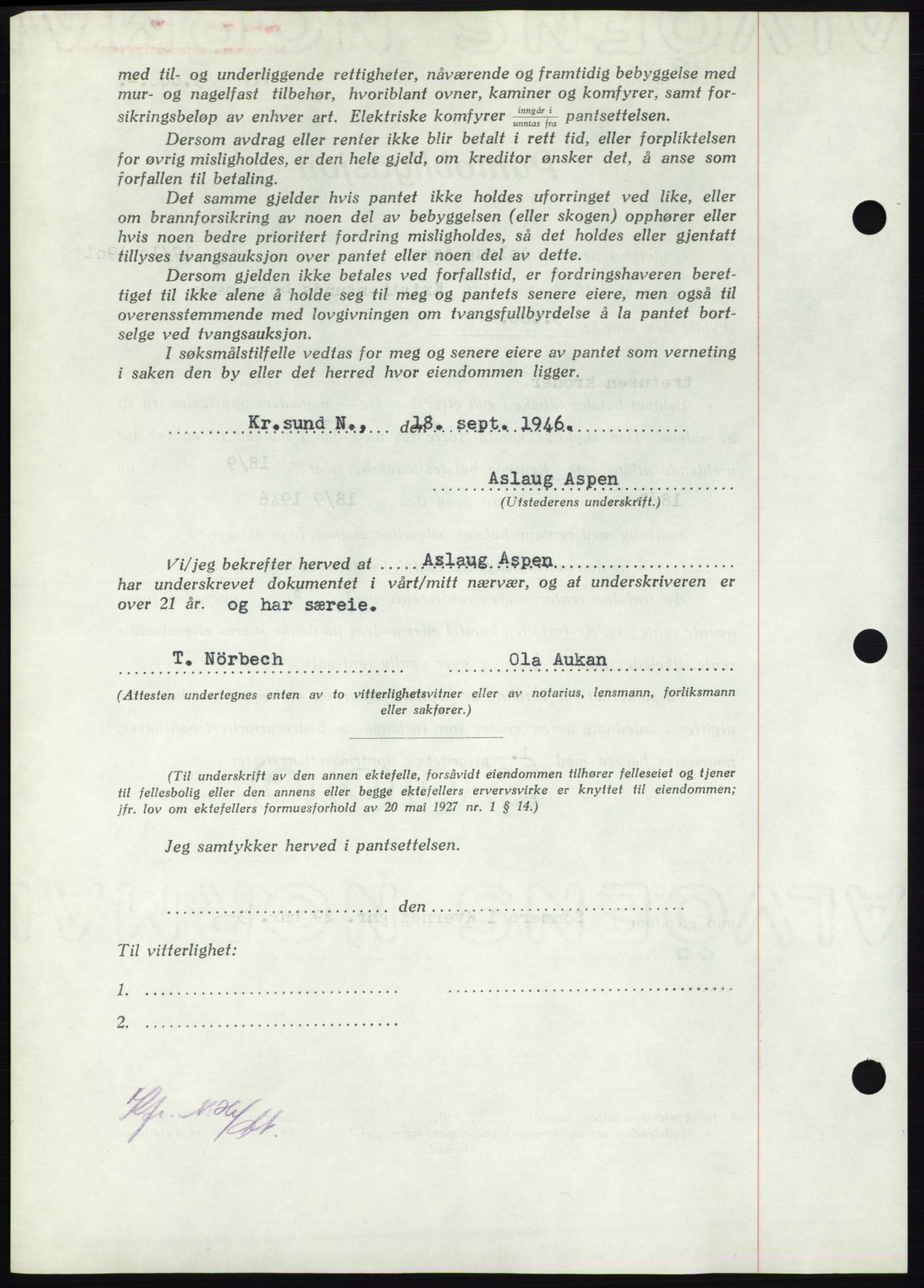 Nordmøre sorenskriveri, AV/SAT-A-4132/1/2/2Ca: Mortgage book no. B95, 1946-1947, Diary no: : 2265/1946