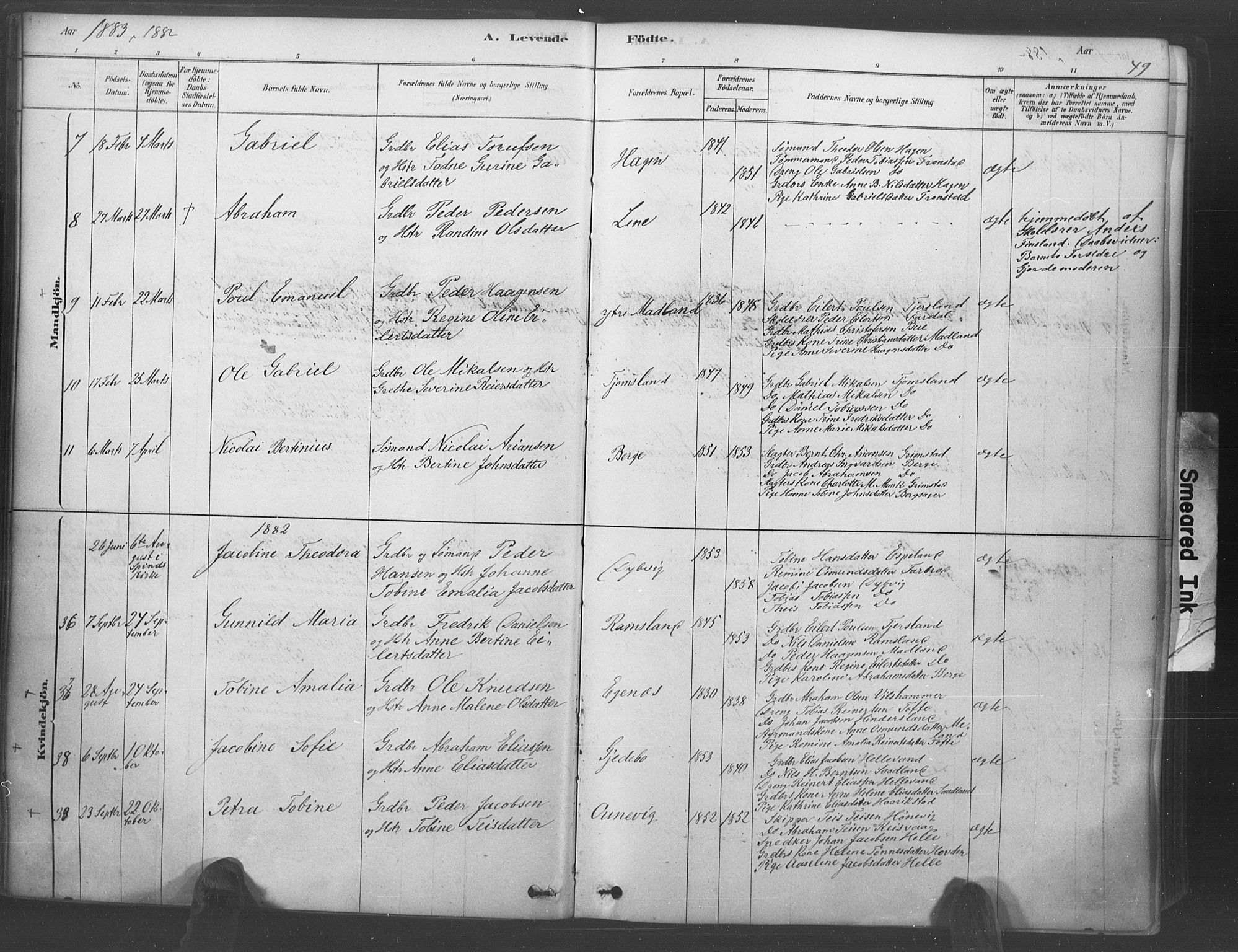 Lyngdal sokneprestkontor, AV/SAK-1111-0029/F/Fa/Fac/L0011: Parish register (official) no. A 11, 1878-1893, p. 49