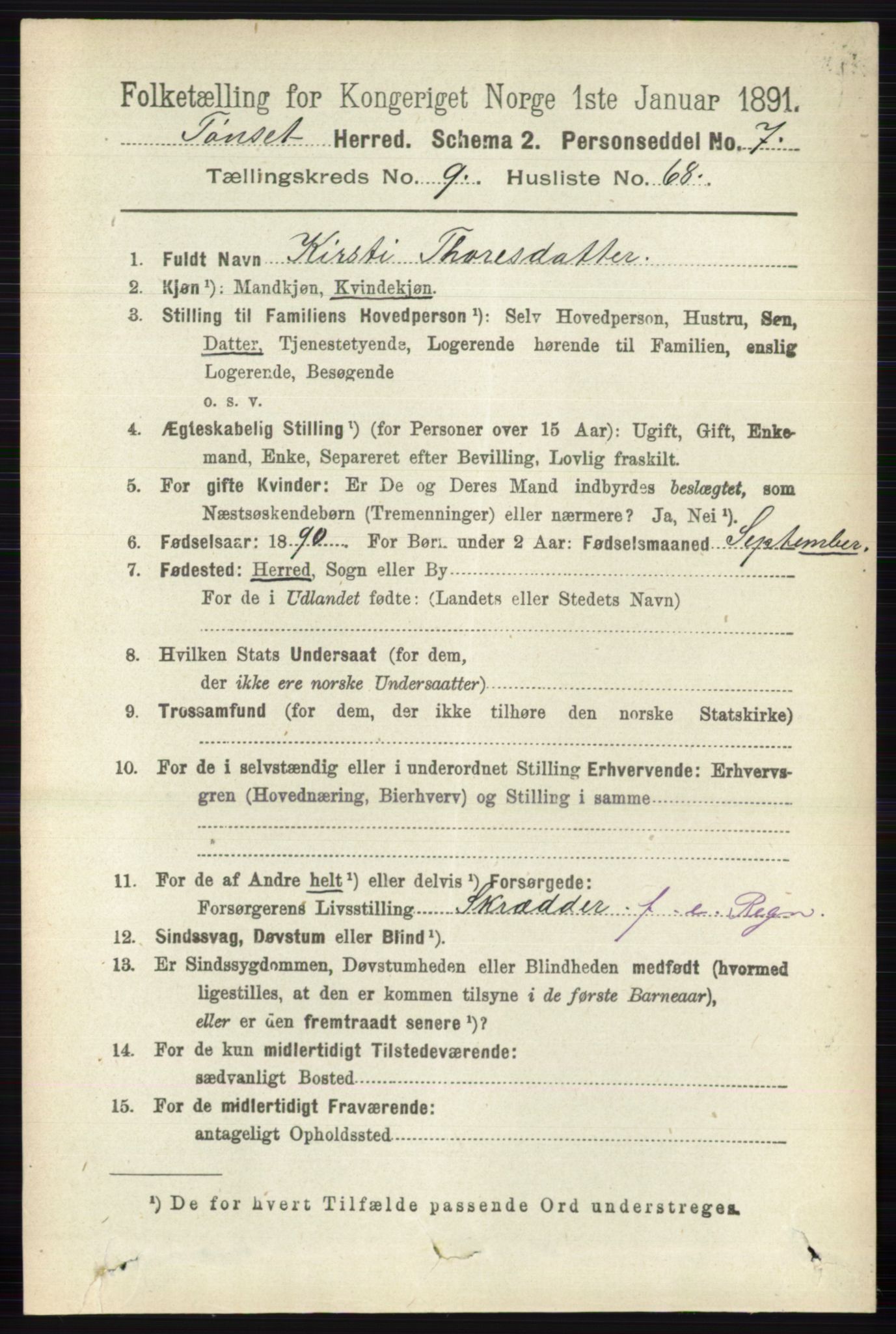 RA, 1891 census for 0437 Tynset, 1891, p. 2807