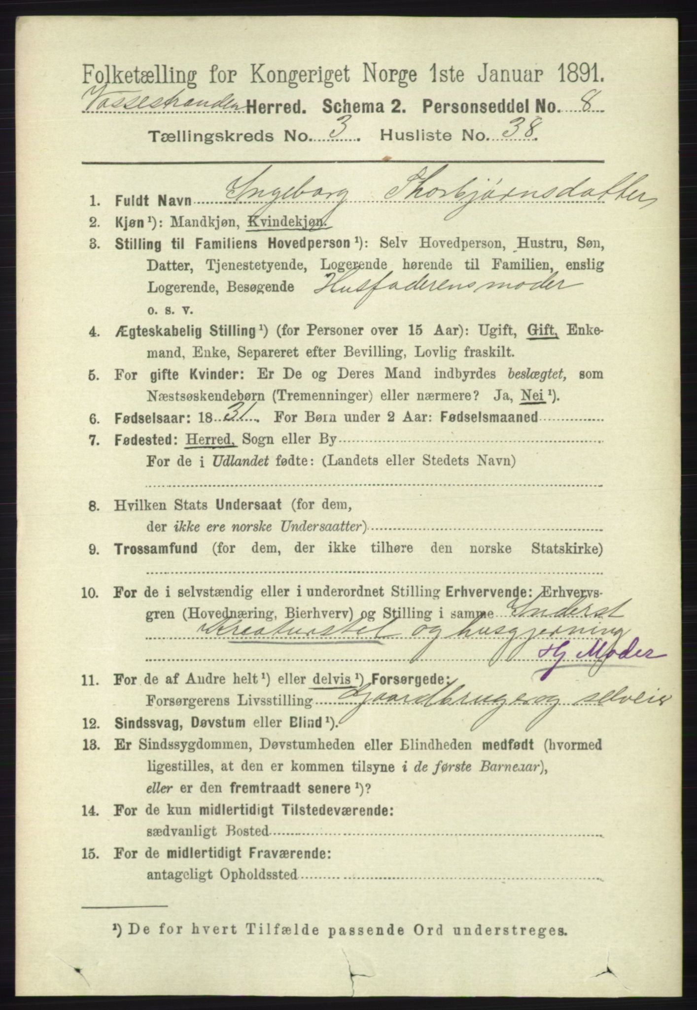 RA, 1891 census for 1236 Vossestrand, 1891, p. 1456