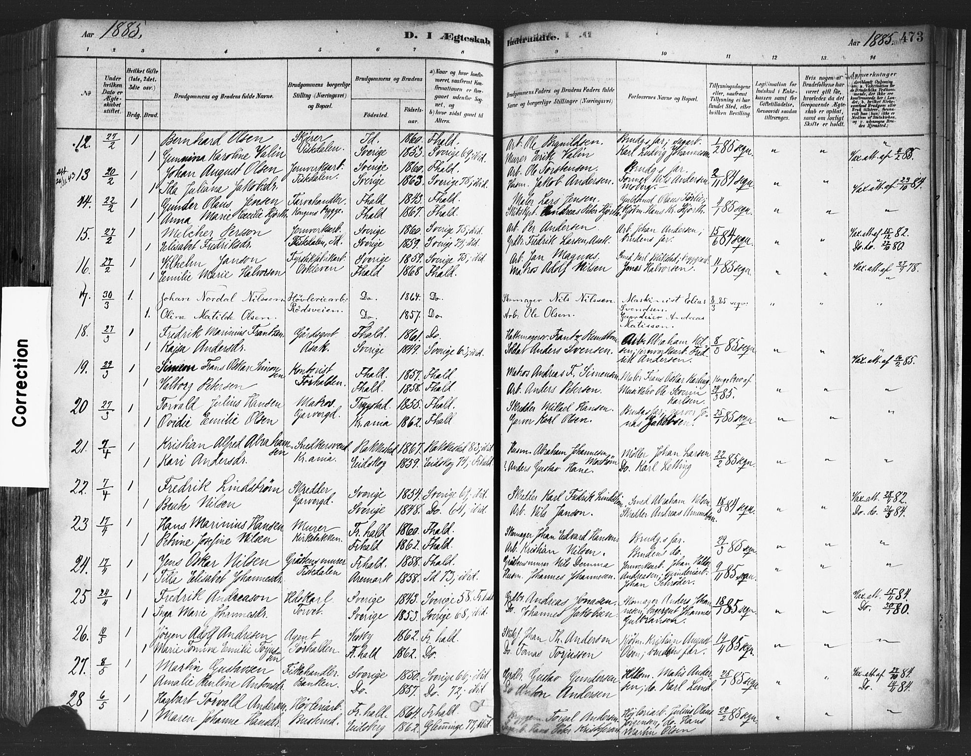 Halden prestekontor Kirkebøker, SAO/A-10909/F/Fa/L0011: Parish register (official) no. I 11, 1878-1889, p. 473