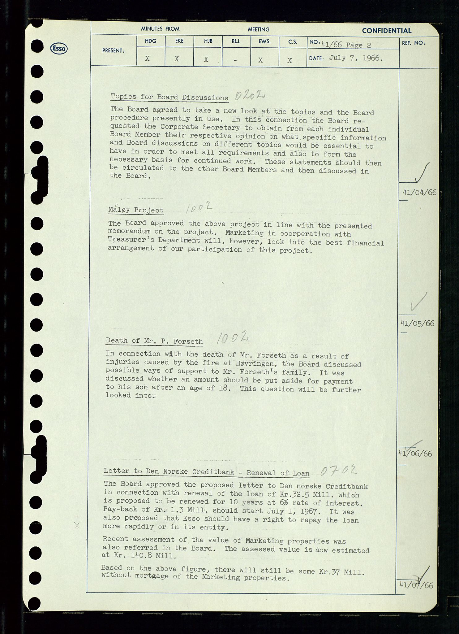 Pa 0982 - Esso Norge A/S, AV/SAST-A-100448/A/Aa/L0002/0002: Den administrerende direksjon Board minutes (styrereferater) / Den administrerende direksjon Board minutes (styrereferater), 1966, p. 87