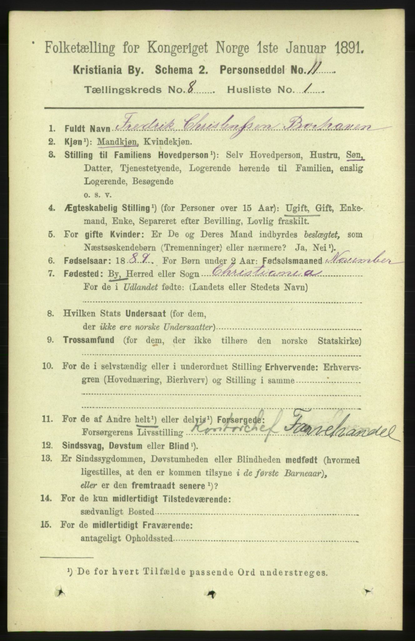 RA, 1891 census for 0301 Kristiania, 1891, p. 3341