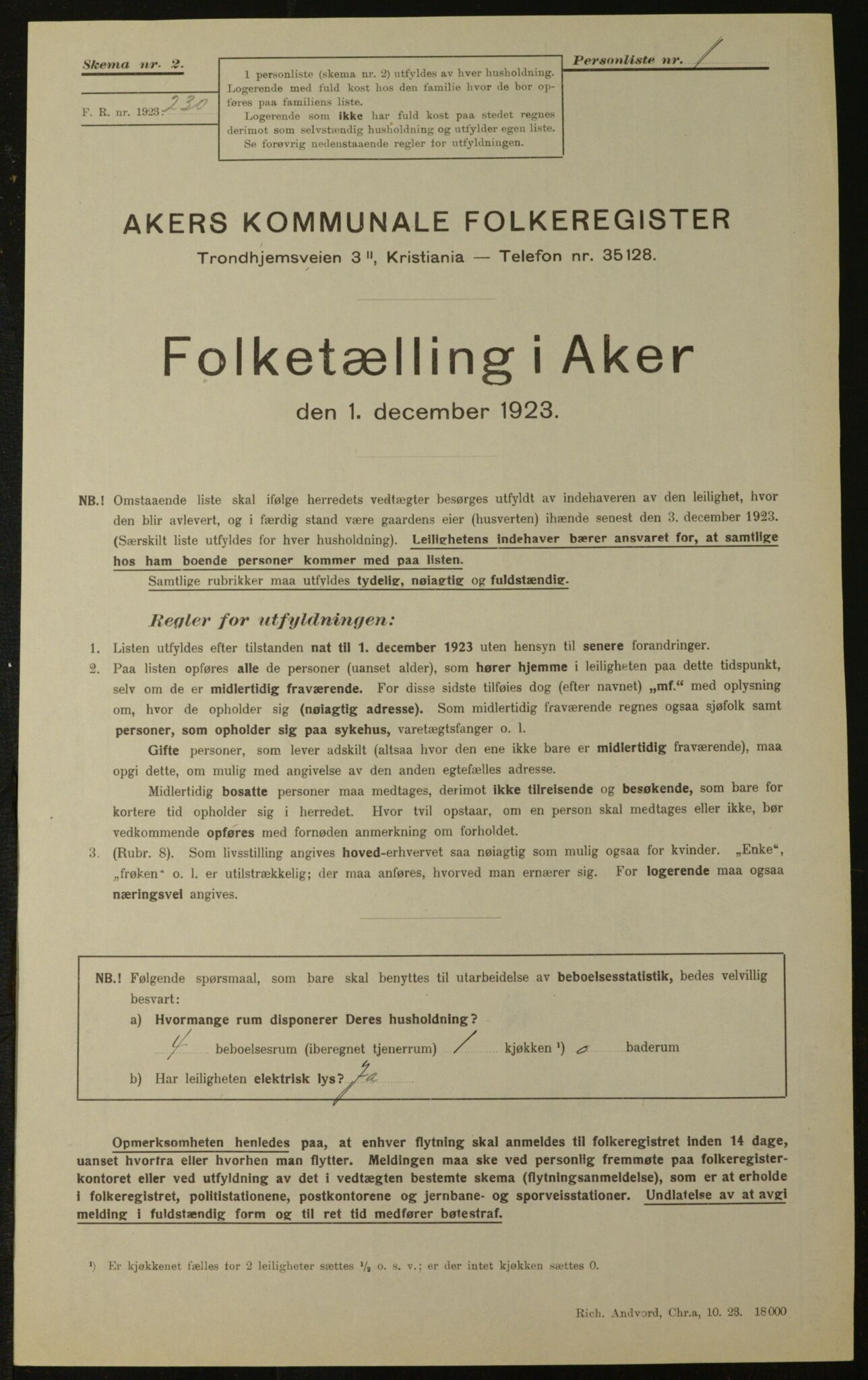 , Municipal Census 1923 for Aker, 1923, p. 1507