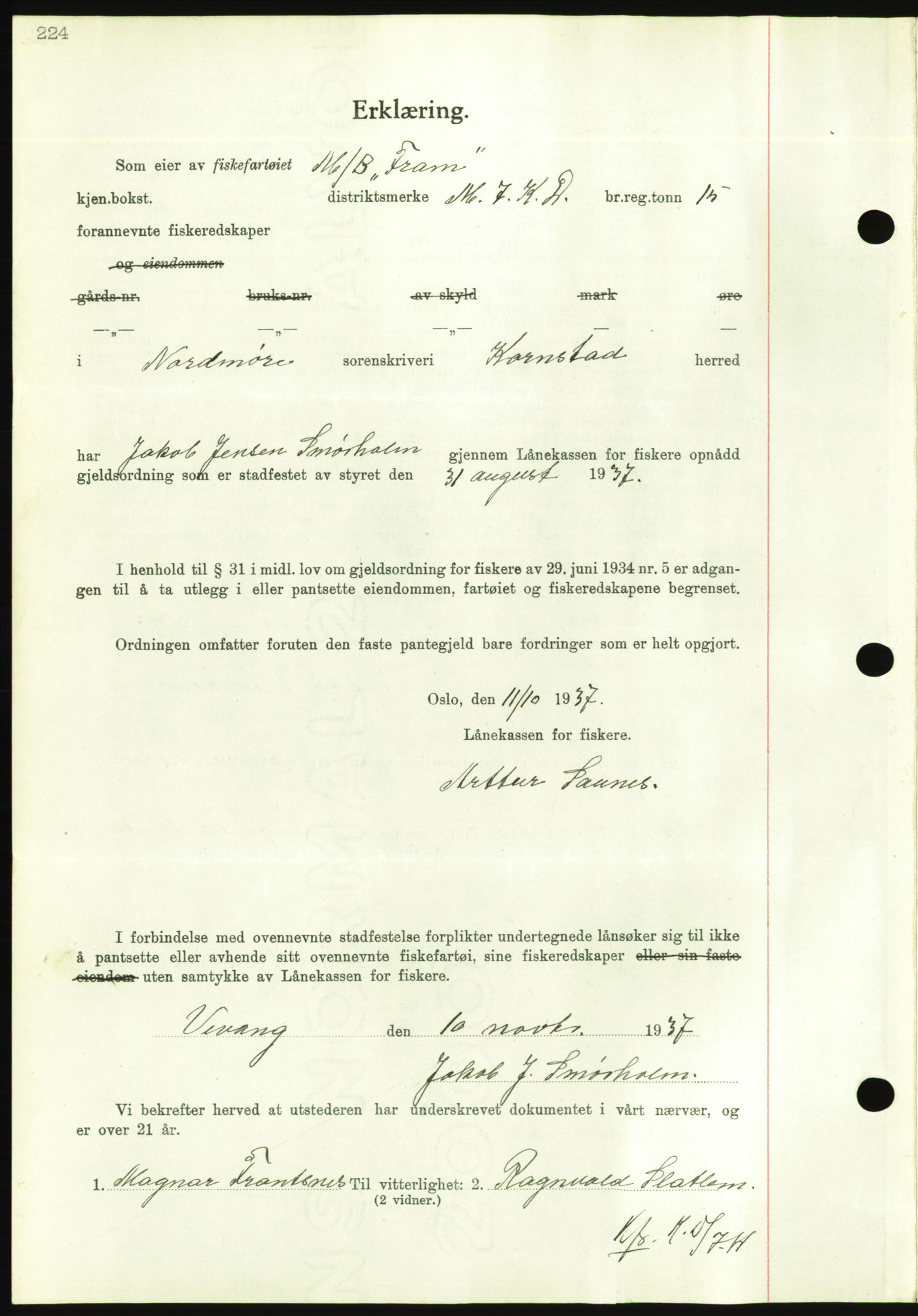 Nordmøre sorenskriveri, AV/SAT-A-4132/1/2/2Ca/L0092: Mortgage book no. B82, 1937-1938, Diary no: : 2704/1937