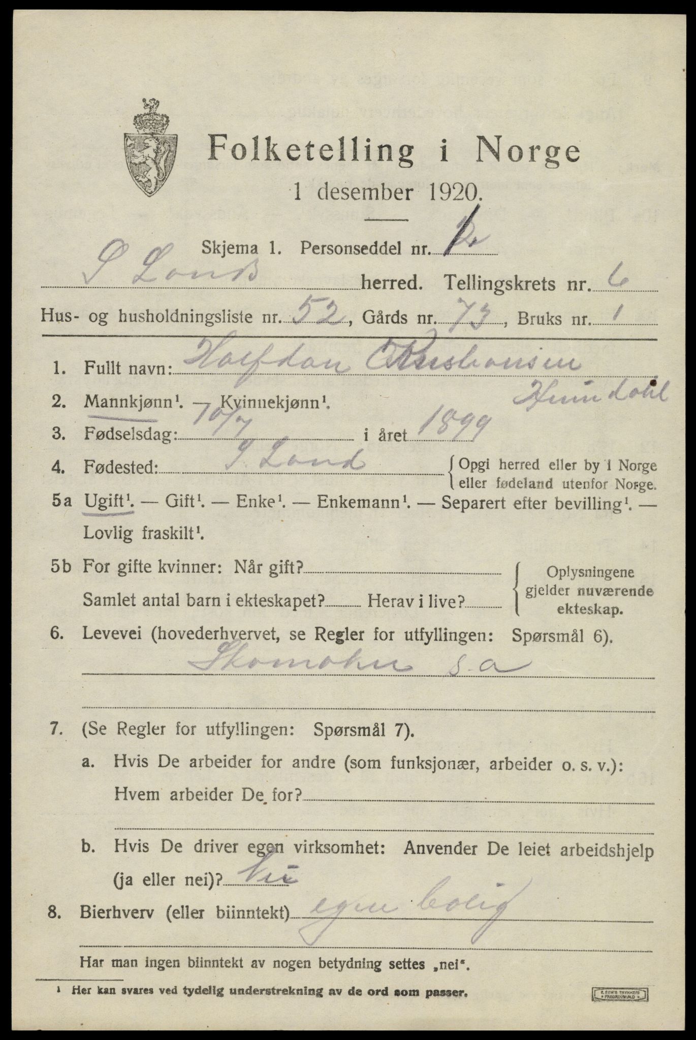 SAH, 1920 census for Søndre Land, 1920, p. 6893