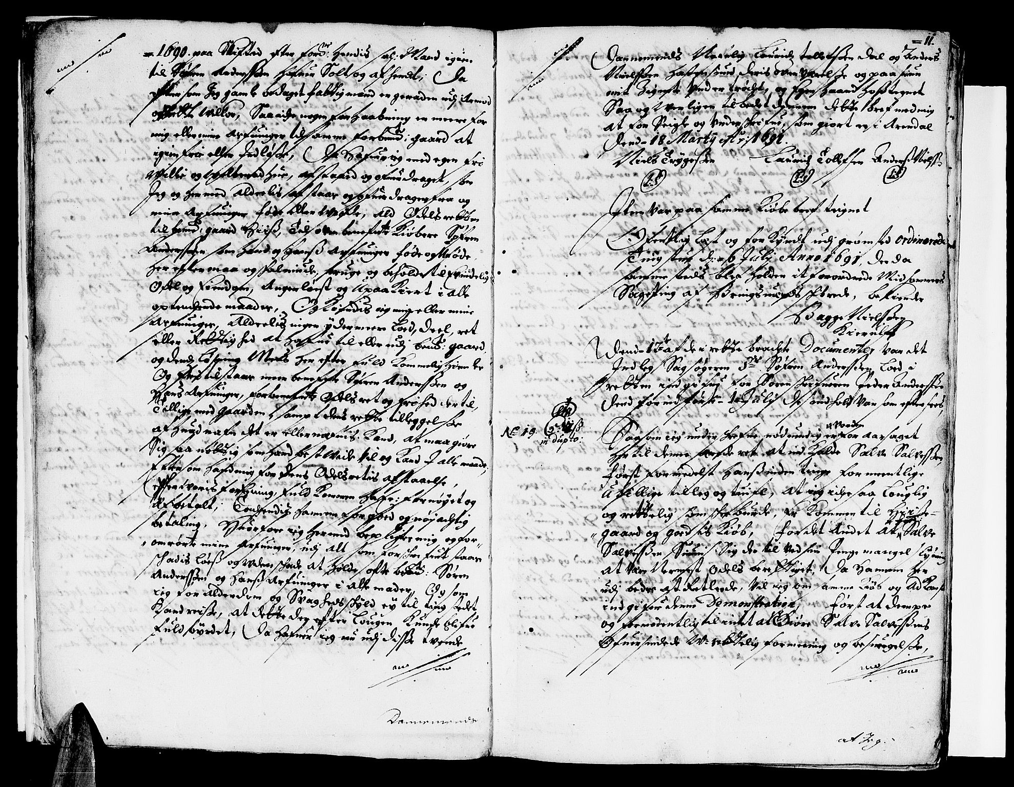 Nedenes sorenskriveri før 1824, SAK/1221-0007/F/Fa/L0007: Tingbok med register nr 4, 1692-1696, p. 10b-11a