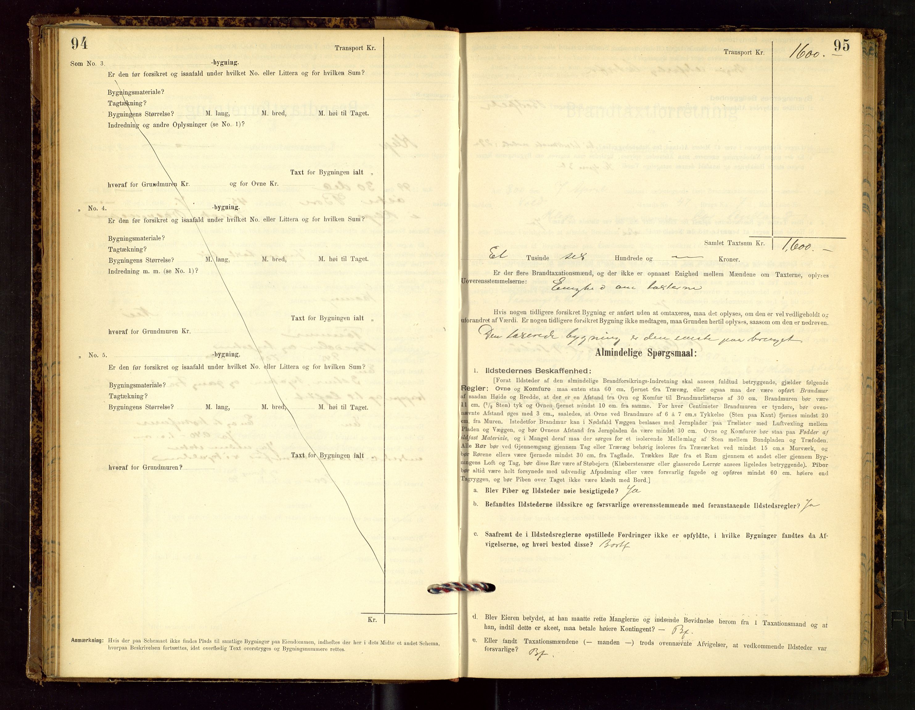 Klepp lensmannskontor, AV/SAST-A-100163/Goc/L0002: "Brandtaxationsprotokol" m/register, 1898-1902, p. 94-95