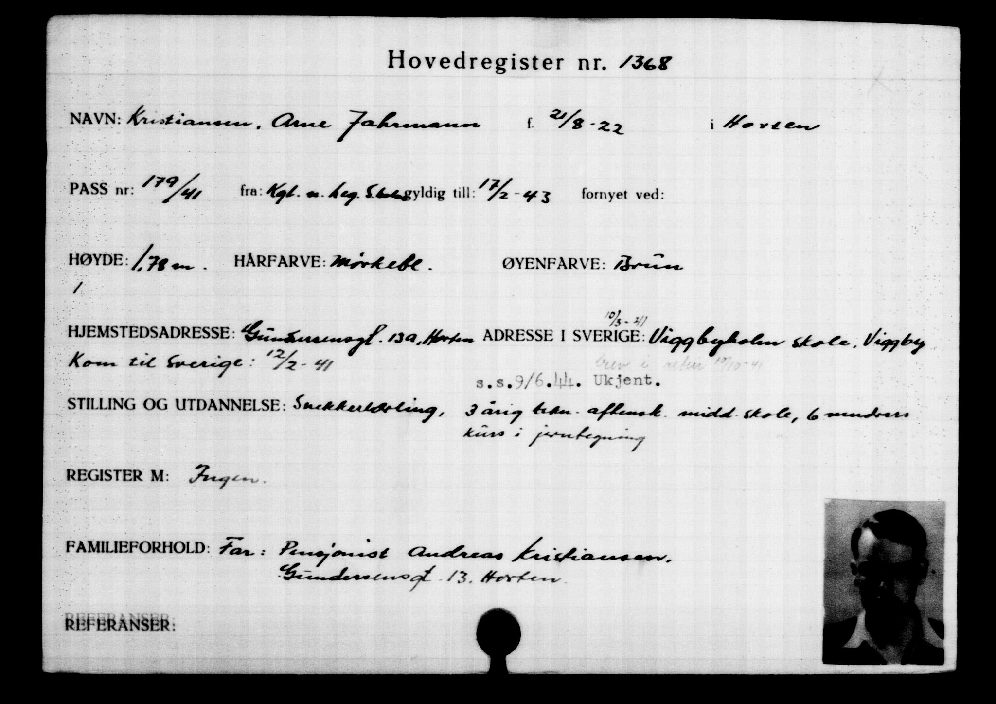 Utenriksstasjonene, Legasjonen i Stockholm, Flyktningkontoret, AV/RA-S-6753/V/Va/L0002: Kjesäterkartoteket, flyktninger med registreringsnr. 1001-2000, 1940-1945, p. 531
